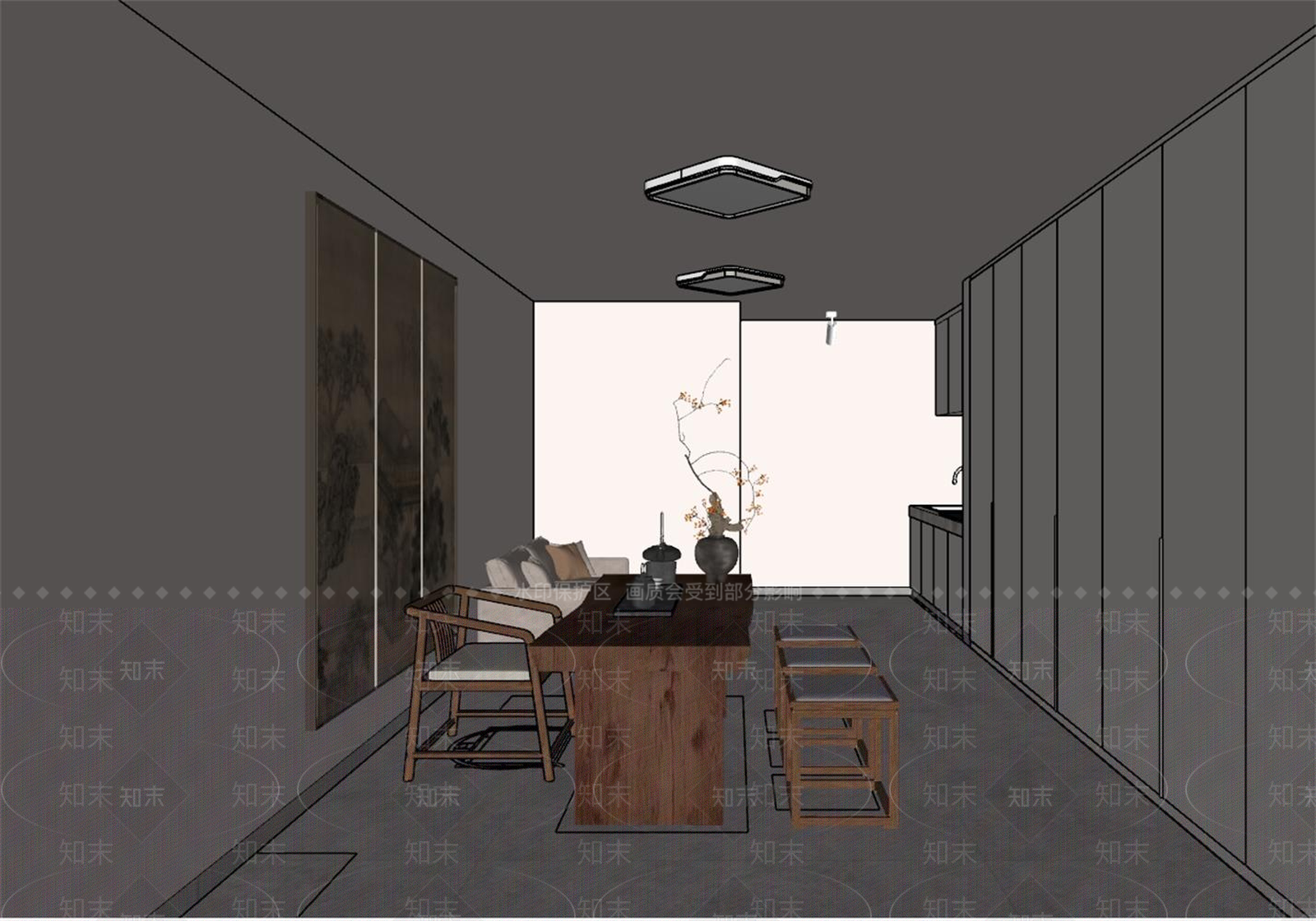 新中式中古茶室SU模型下载【ID:1190935258】
