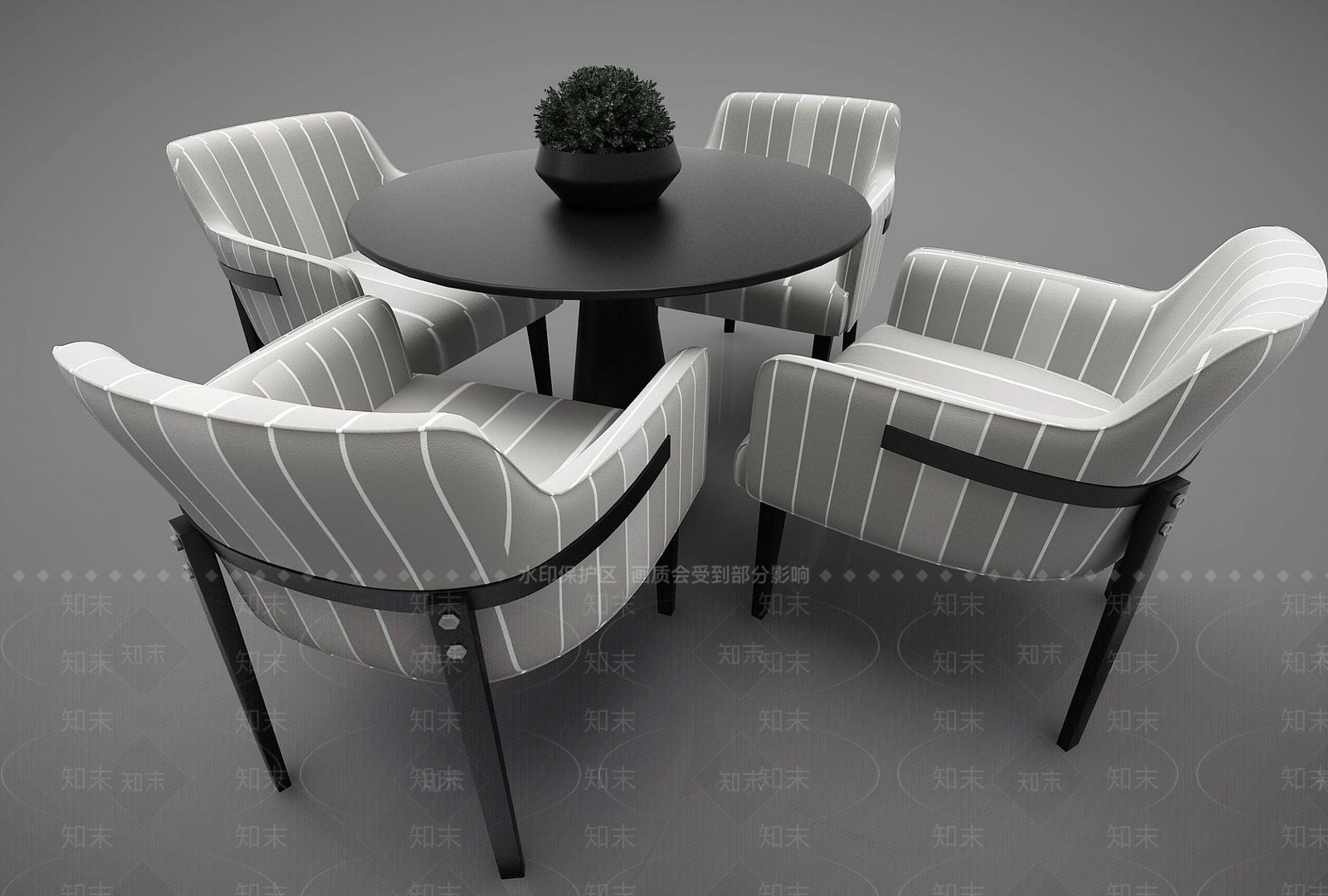现代小圆桌带四把沙发椅3D模型下载【ID:1190936673】