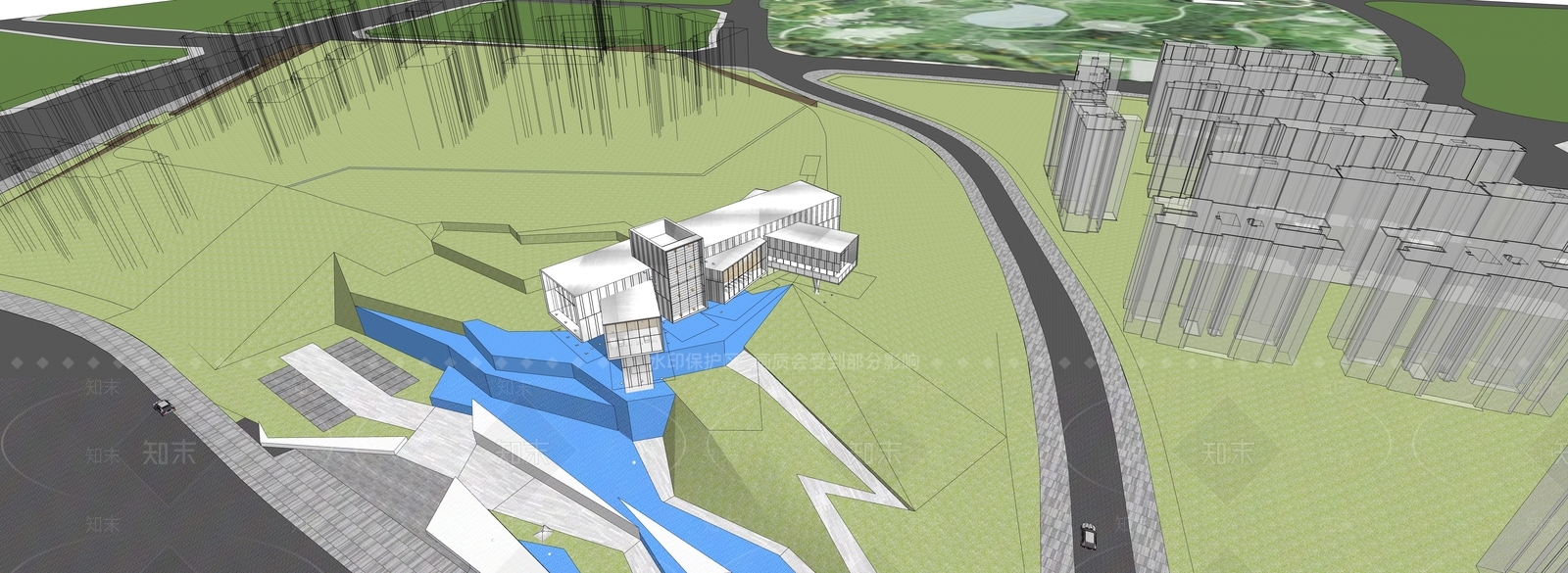 现代展览馆建筑SU模型下载【ID:1190938500】