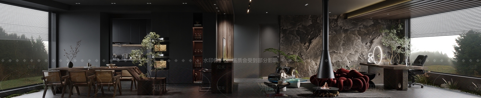 现代民宿大厅3D模型下载【ID:1215093463】