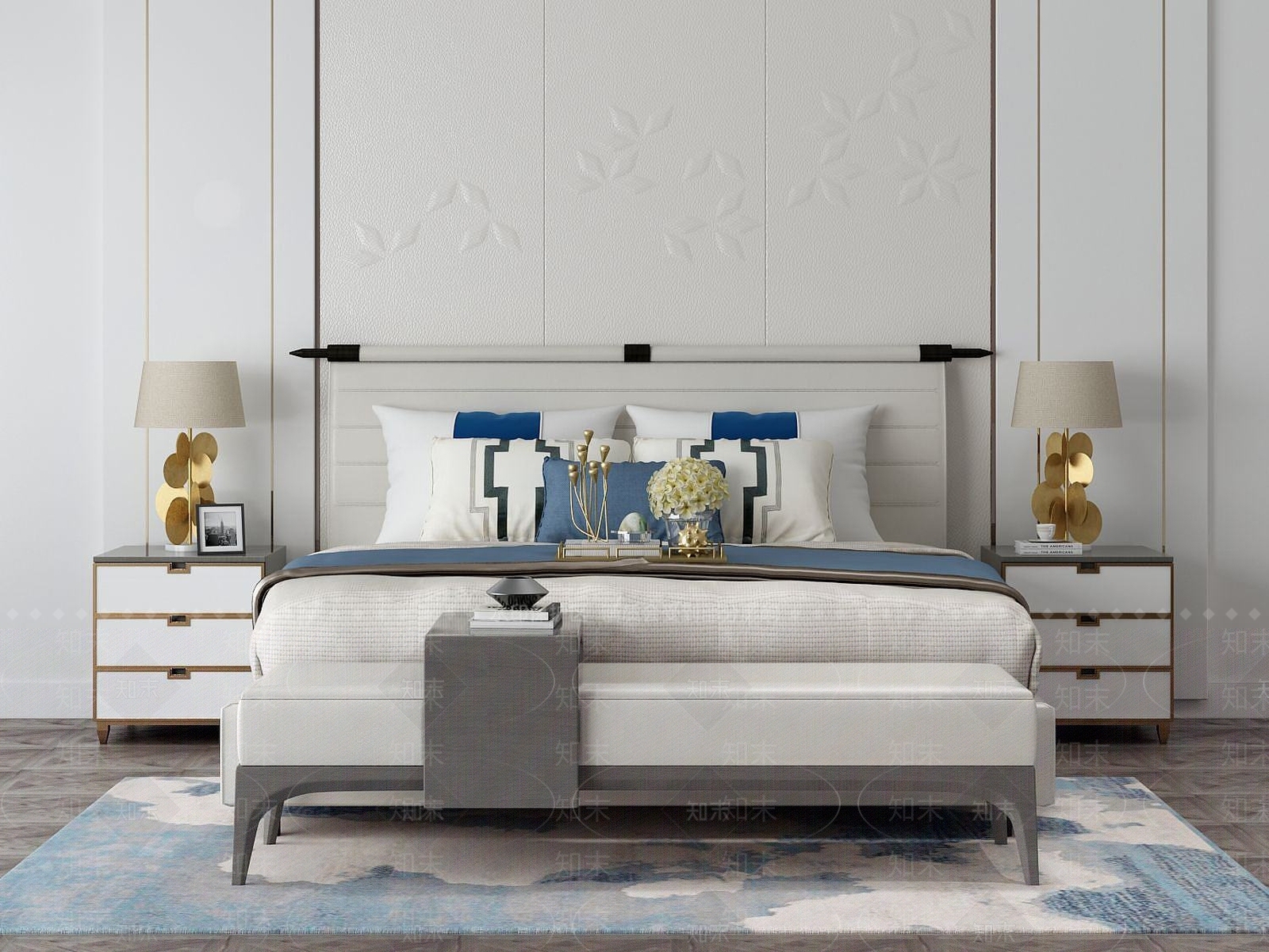 现代家具饰品组合卧室床3D模型下载【ID:1190940969】