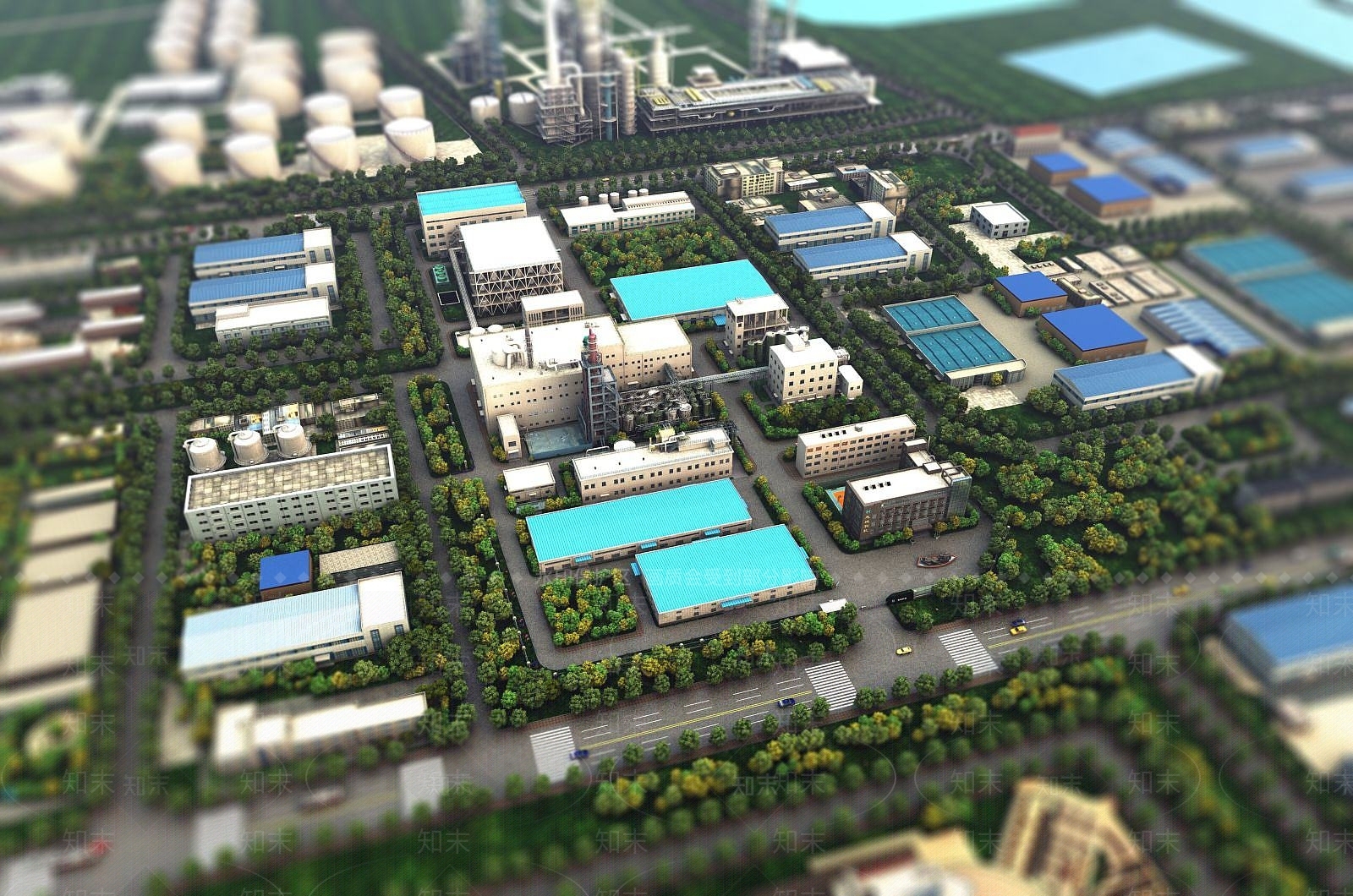 现代厂区鸟瞰场景3D模型下载【ID:1190941262】