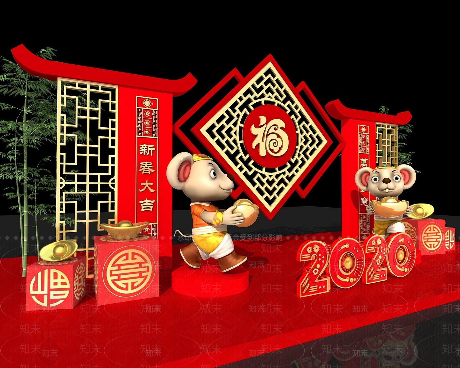 现代新年商展3D模型下载【ID:1190942675】