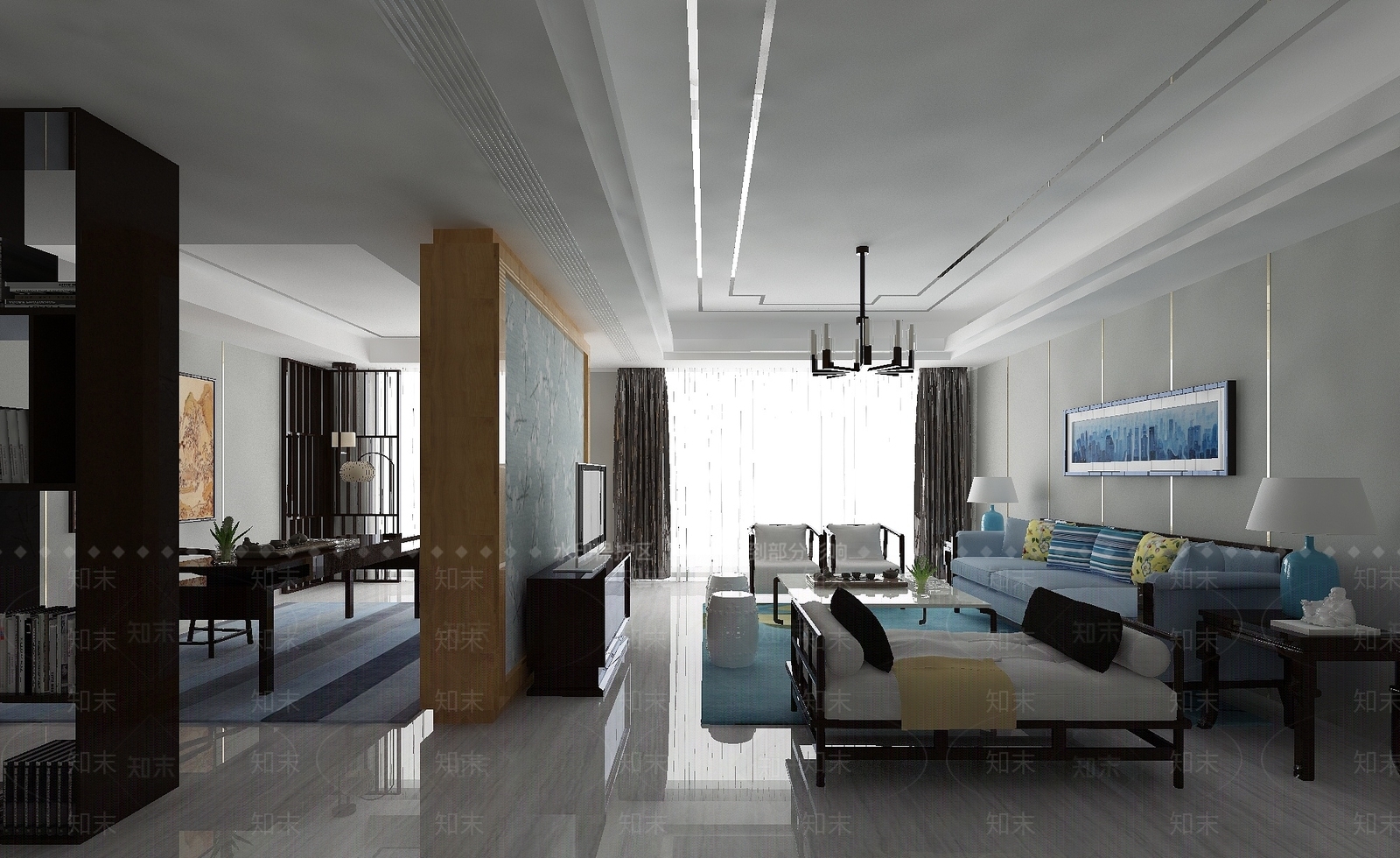 现代客厅空间3D模型下载【ID:1190942988】