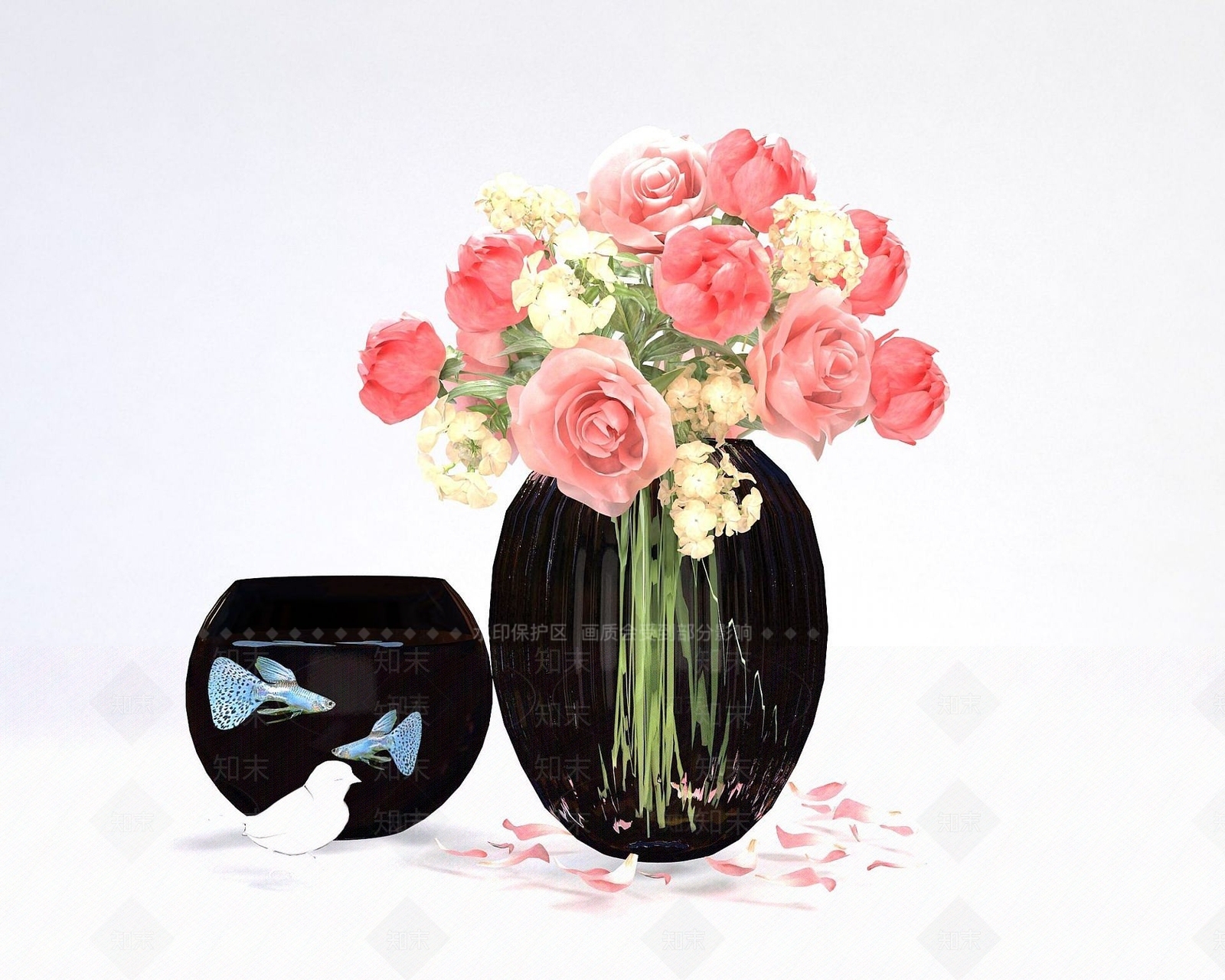 现代花卉装饰品3D模型下载【ID:1190944150】