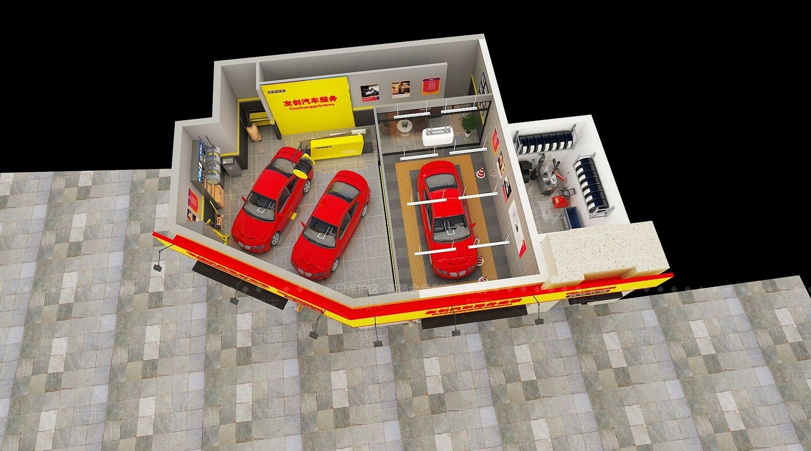 现代洗车店3D模型下载【ID:1190945704】