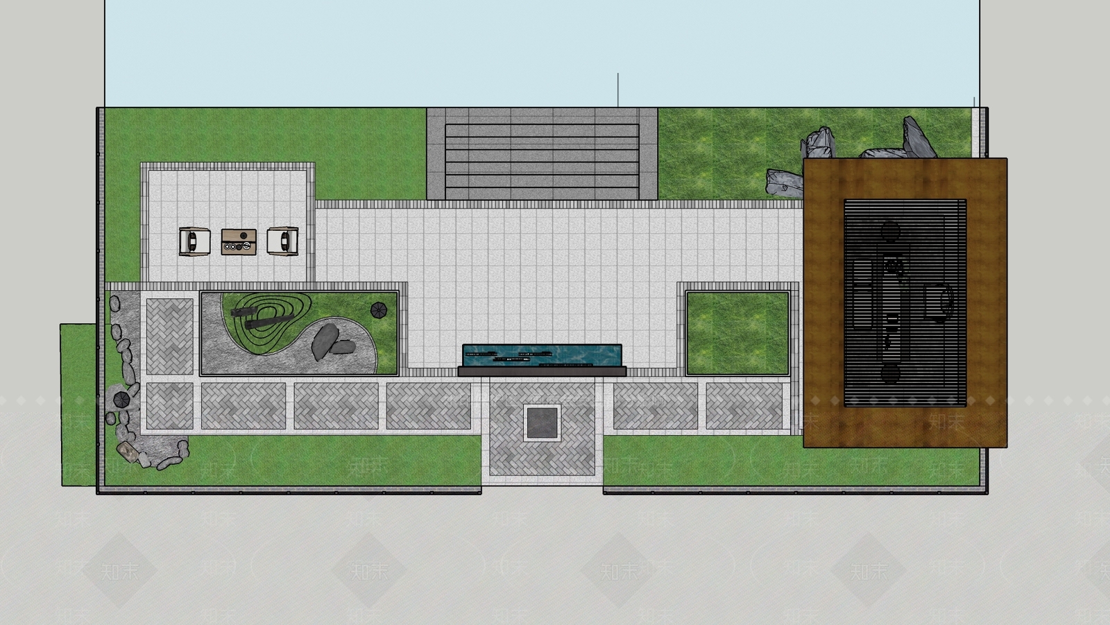 新中式现代别墅庭院SU模型下载【ID:1190951639】