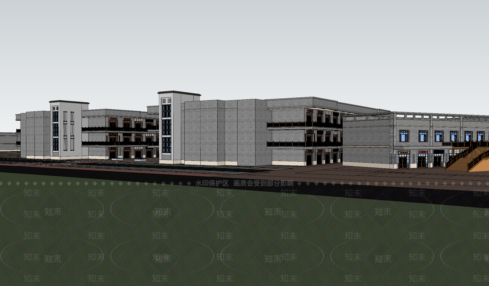 新中式中式古建筑SU模型下载【ID:1190953592】