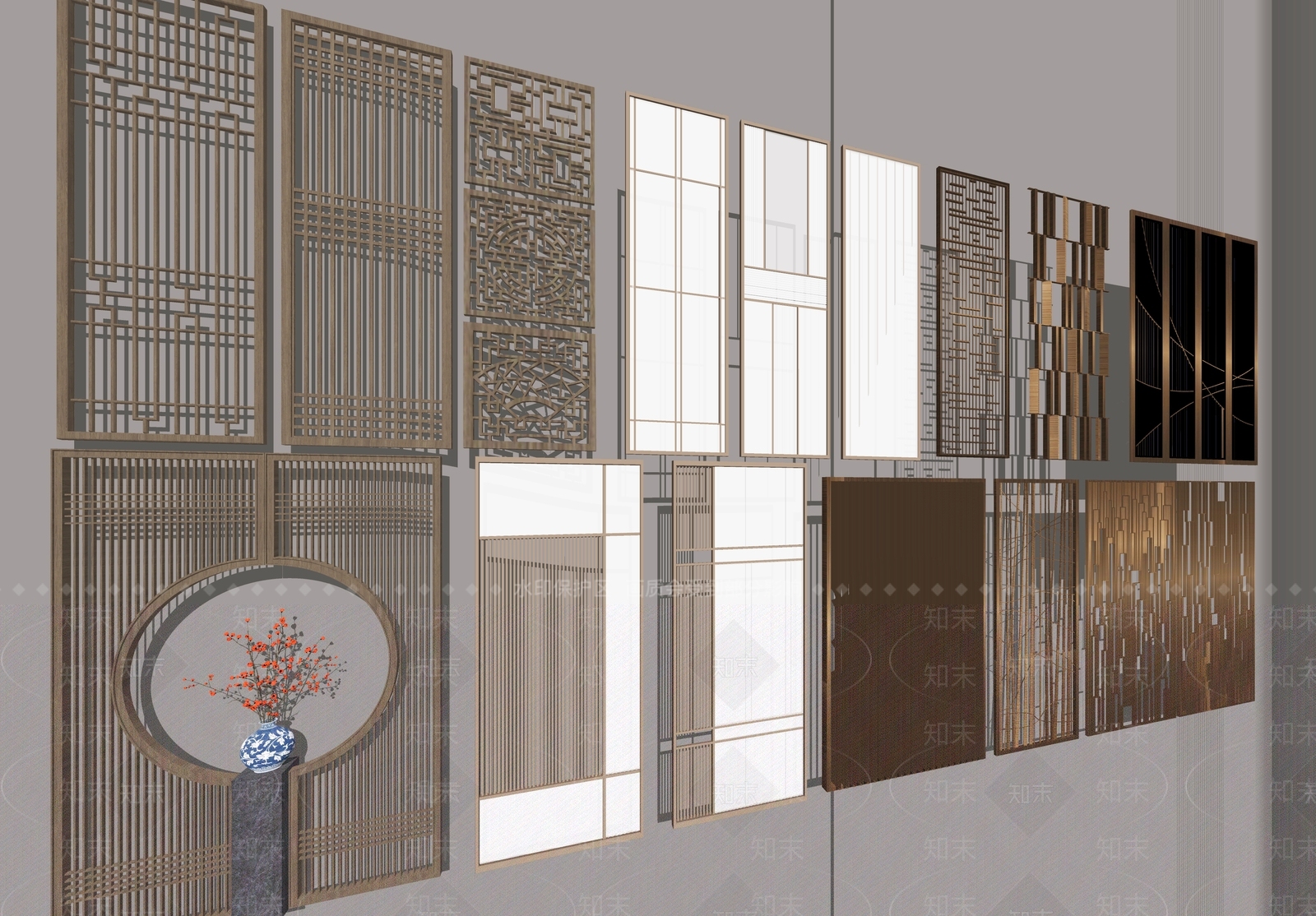 现代新中式屏风SU模型下载【ID:1190959231】
