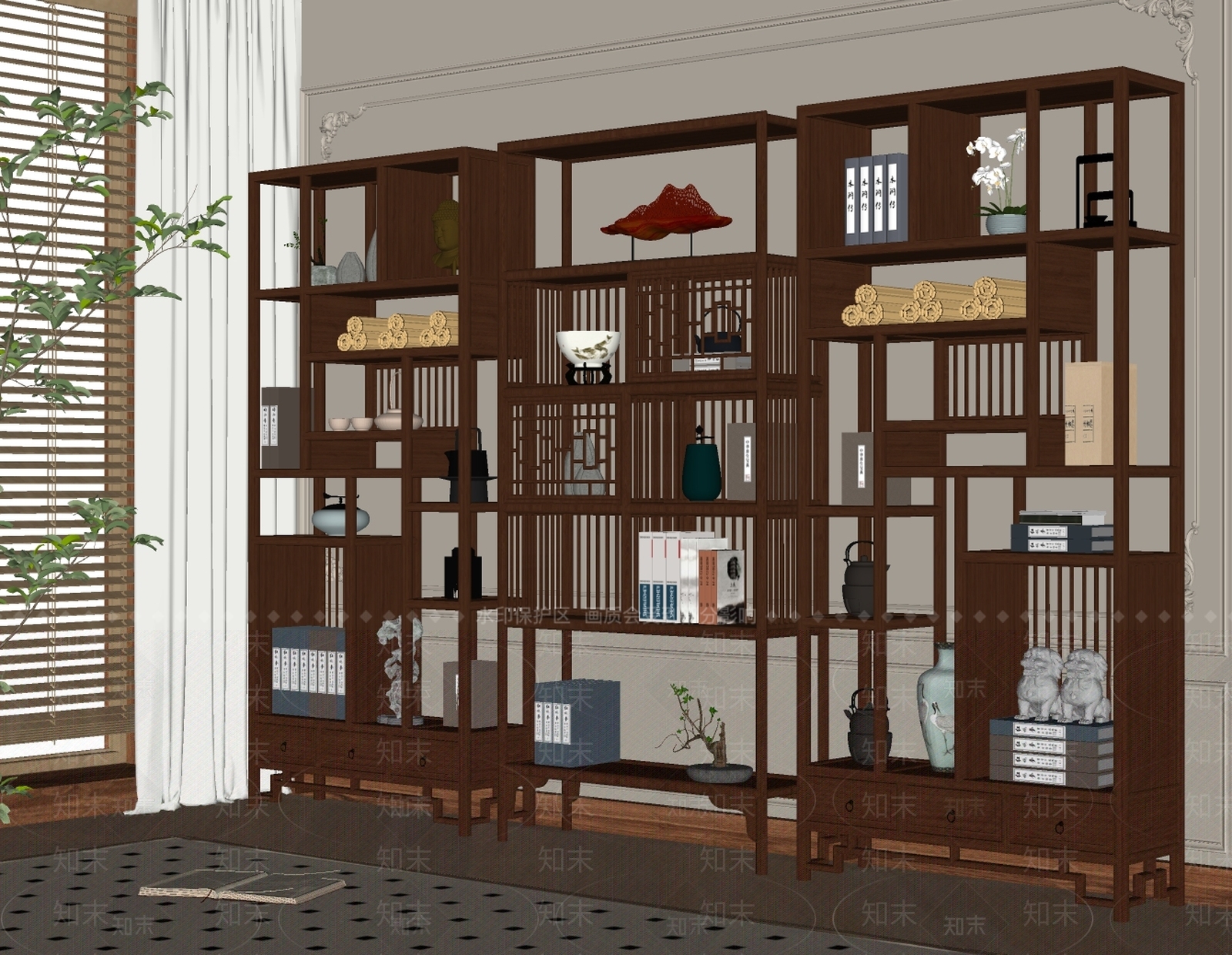 现代新中式博古架SU模型下载【ID:1190962307】