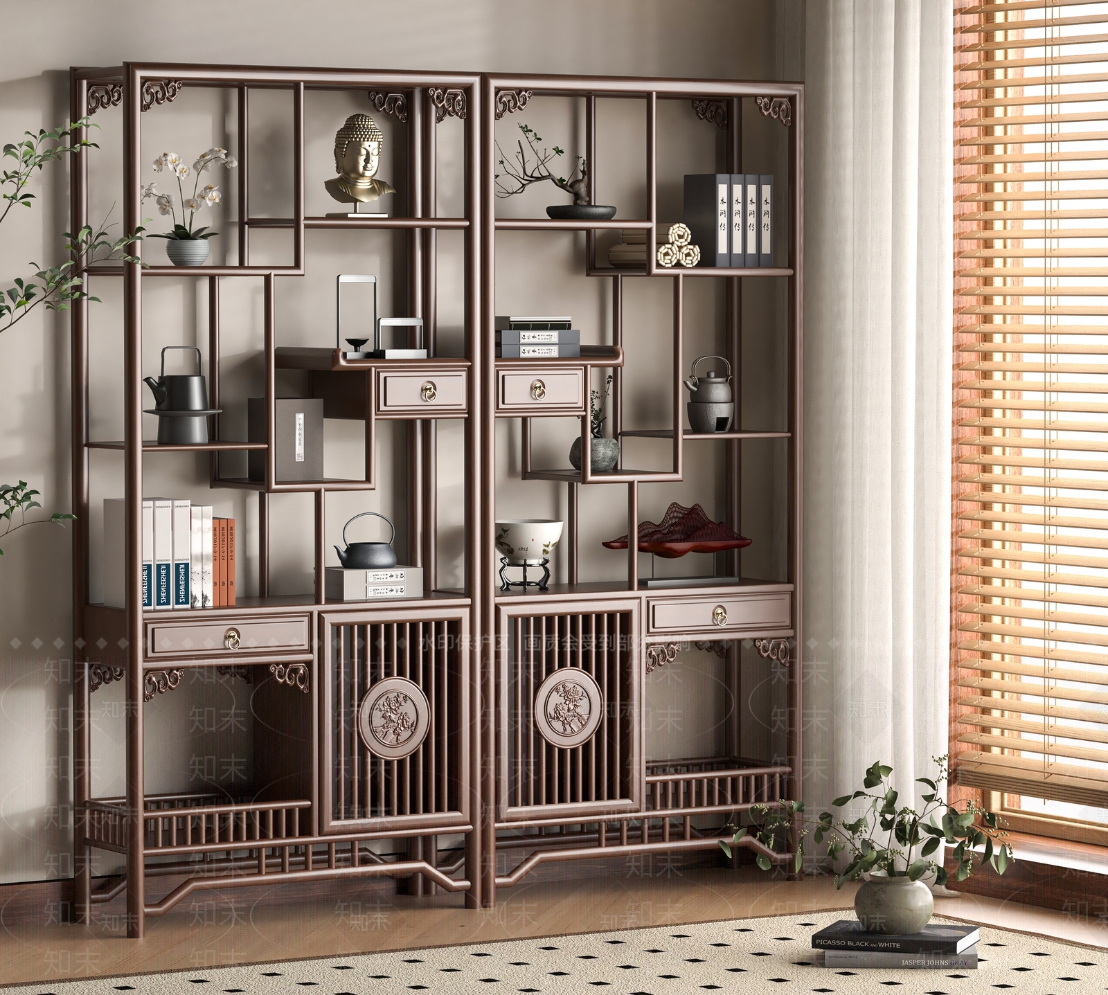 新中式博古架SU模型下载【ID:1190962441】