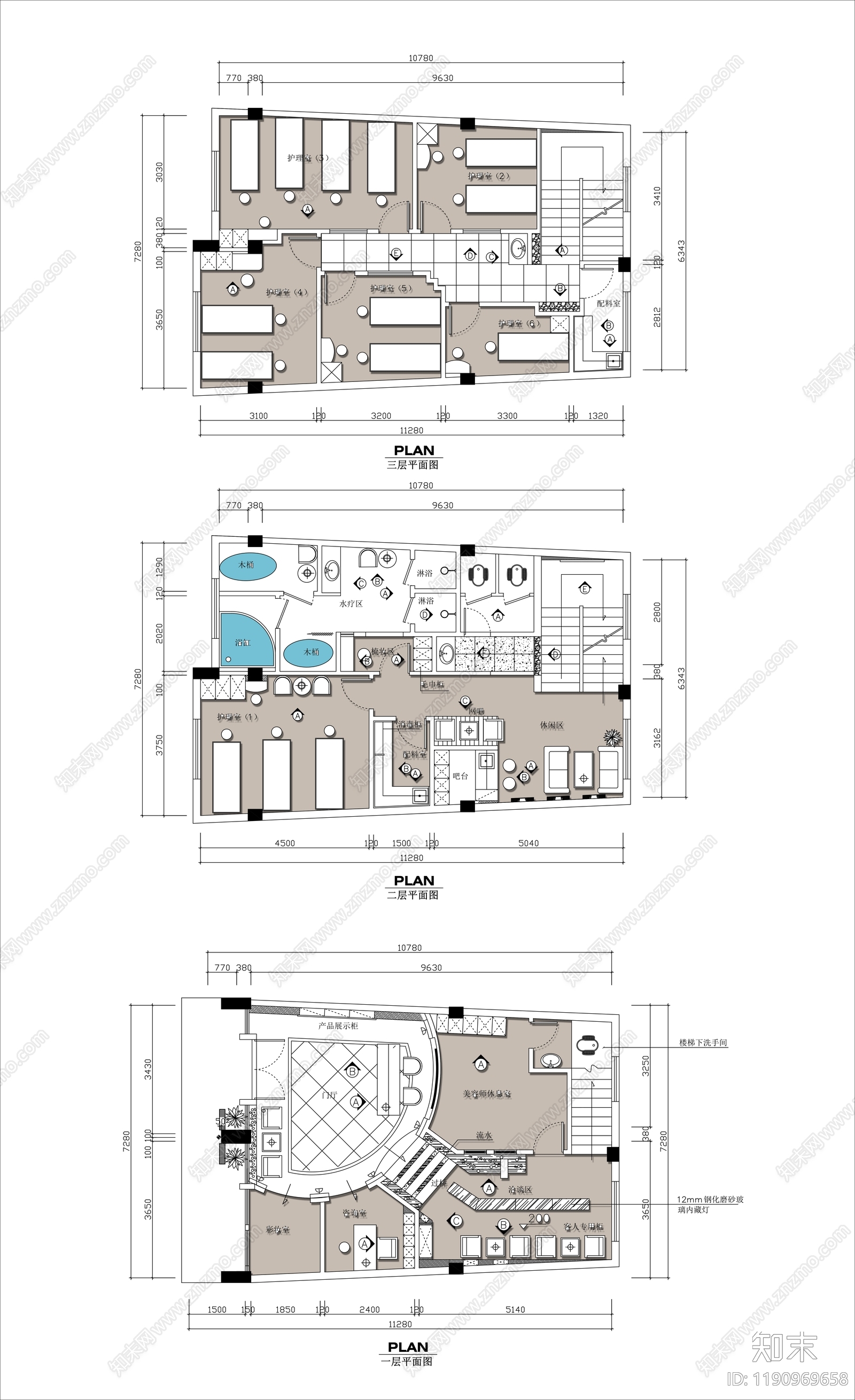 现代美容院cad施工图下载【ID:1190969658】
