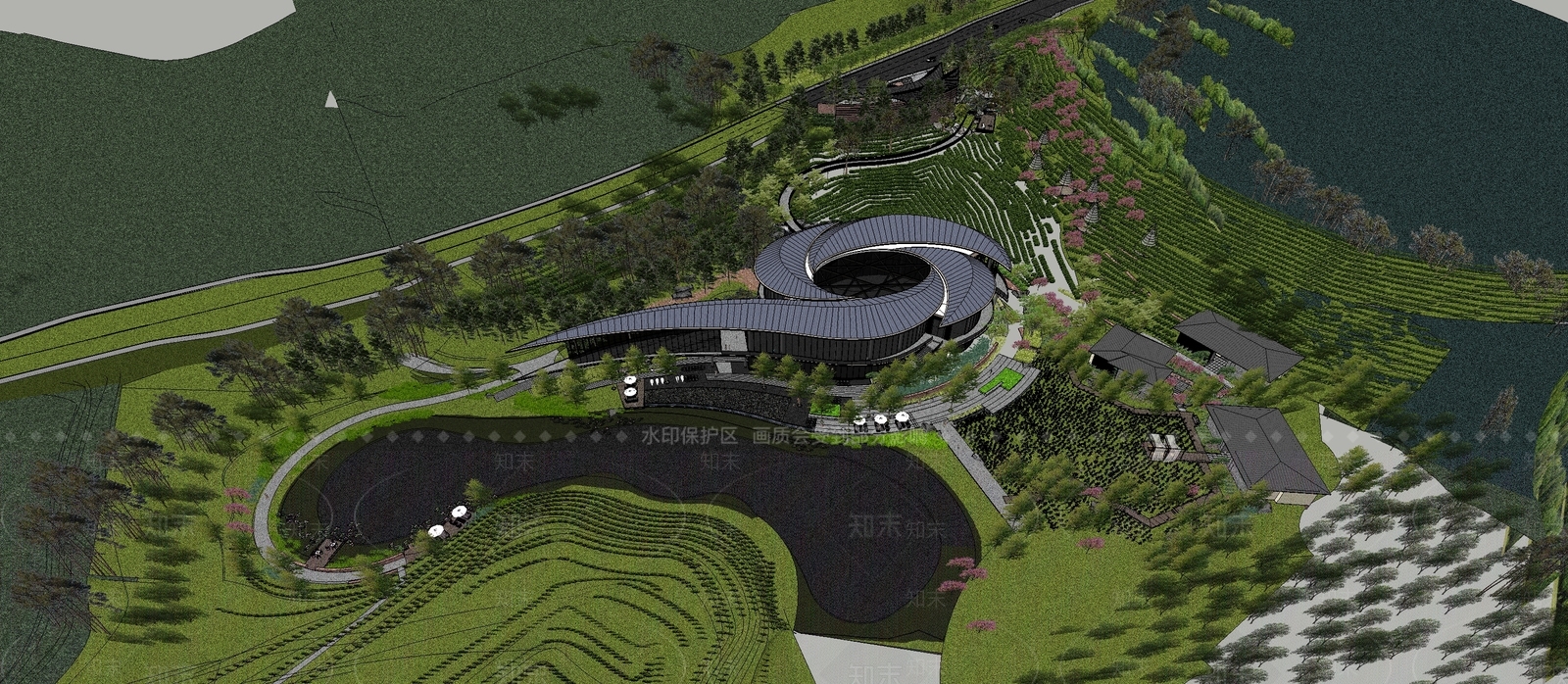 现代景观公园SU模型下载【ID:1190977389】