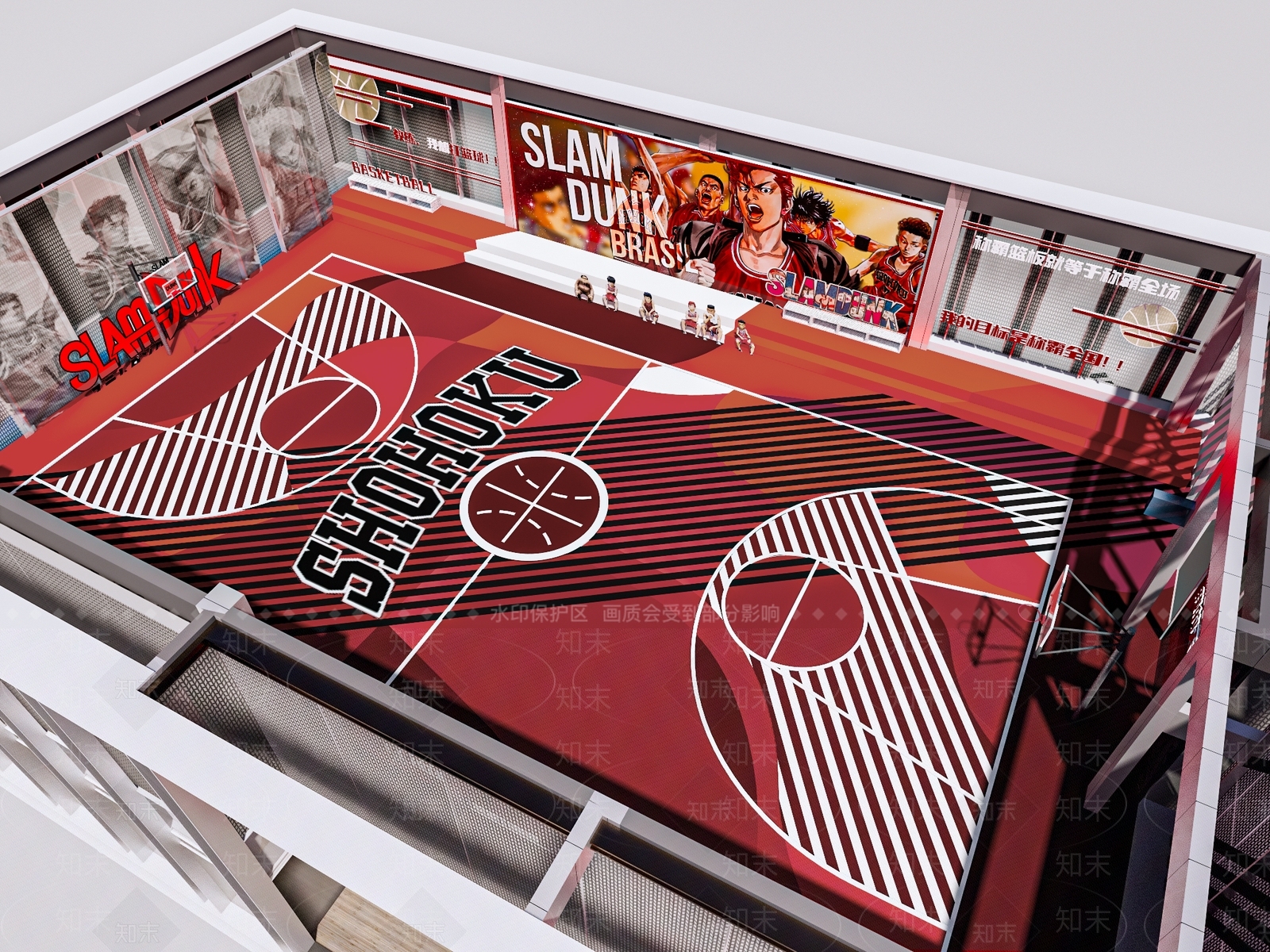 现代篮球场SU模型下载【ID:1190978097】