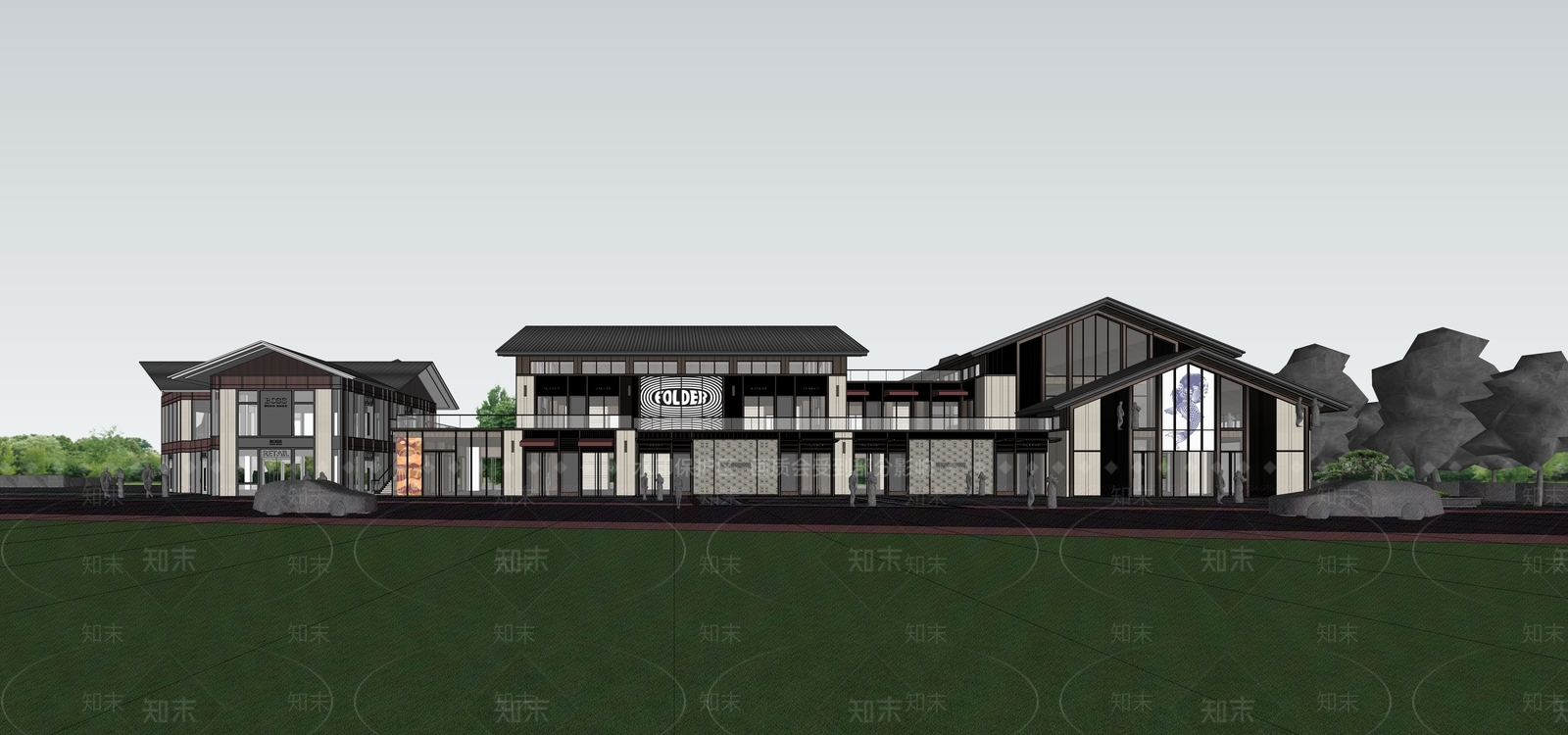 新中式商业街SU模型下载【ID:1190985977】