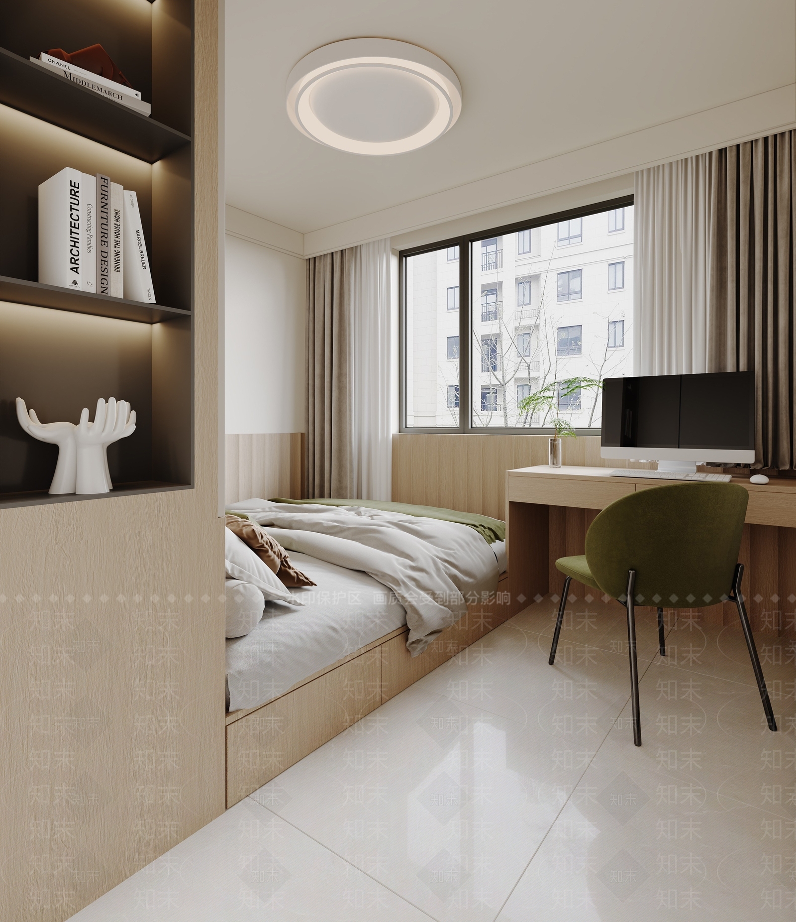 现代原木榻榻米卧室3D模型下载【ID:1190995623】