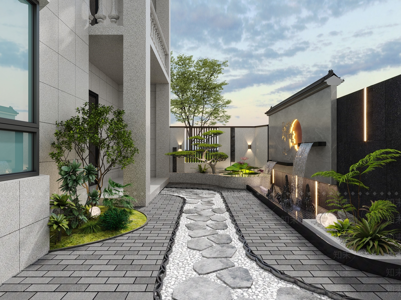 现代新中式住宅景观3D模型下载【ID:1190995642】
