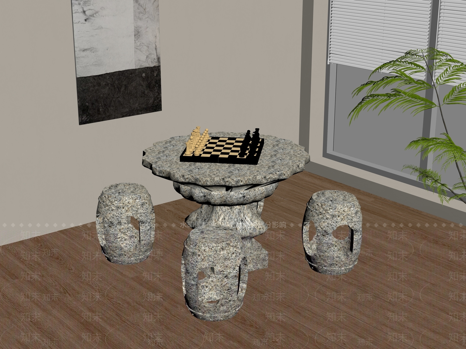 新中式户外桌椅SU模型下载【ID:1190998521】