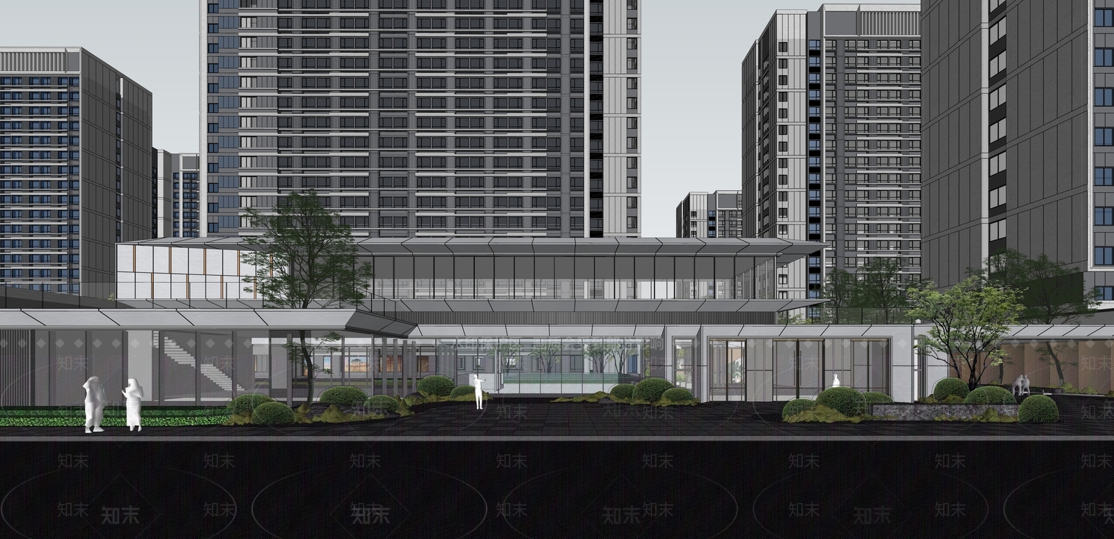 现代售楼处建筑SU模型下载【ID:1191011427】