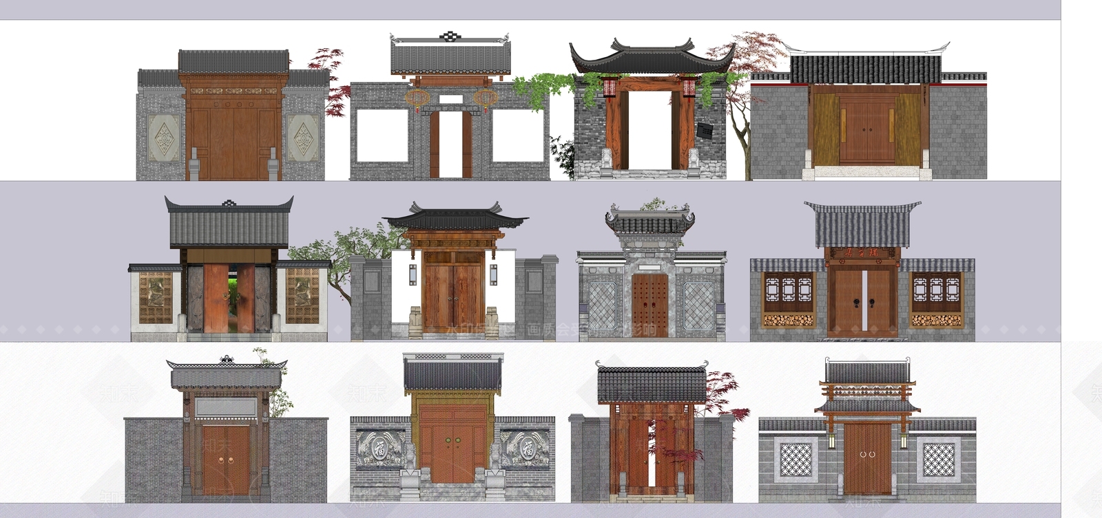 新中式入口大门SU模型下载【ID:1191011847】
