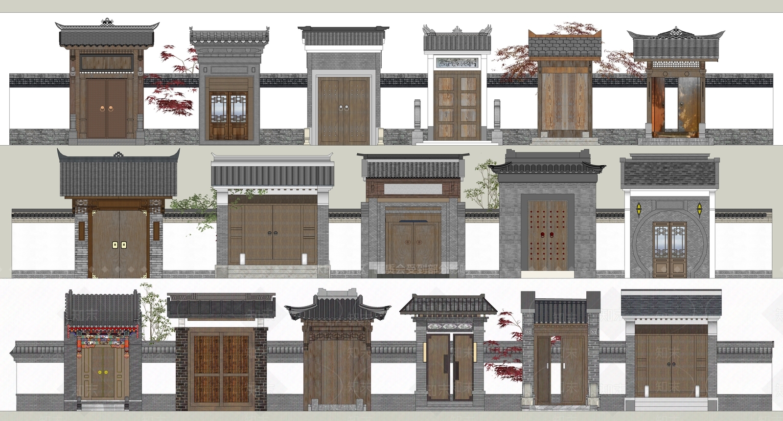 中式入口大门SU模型下载【ID:1191011975】