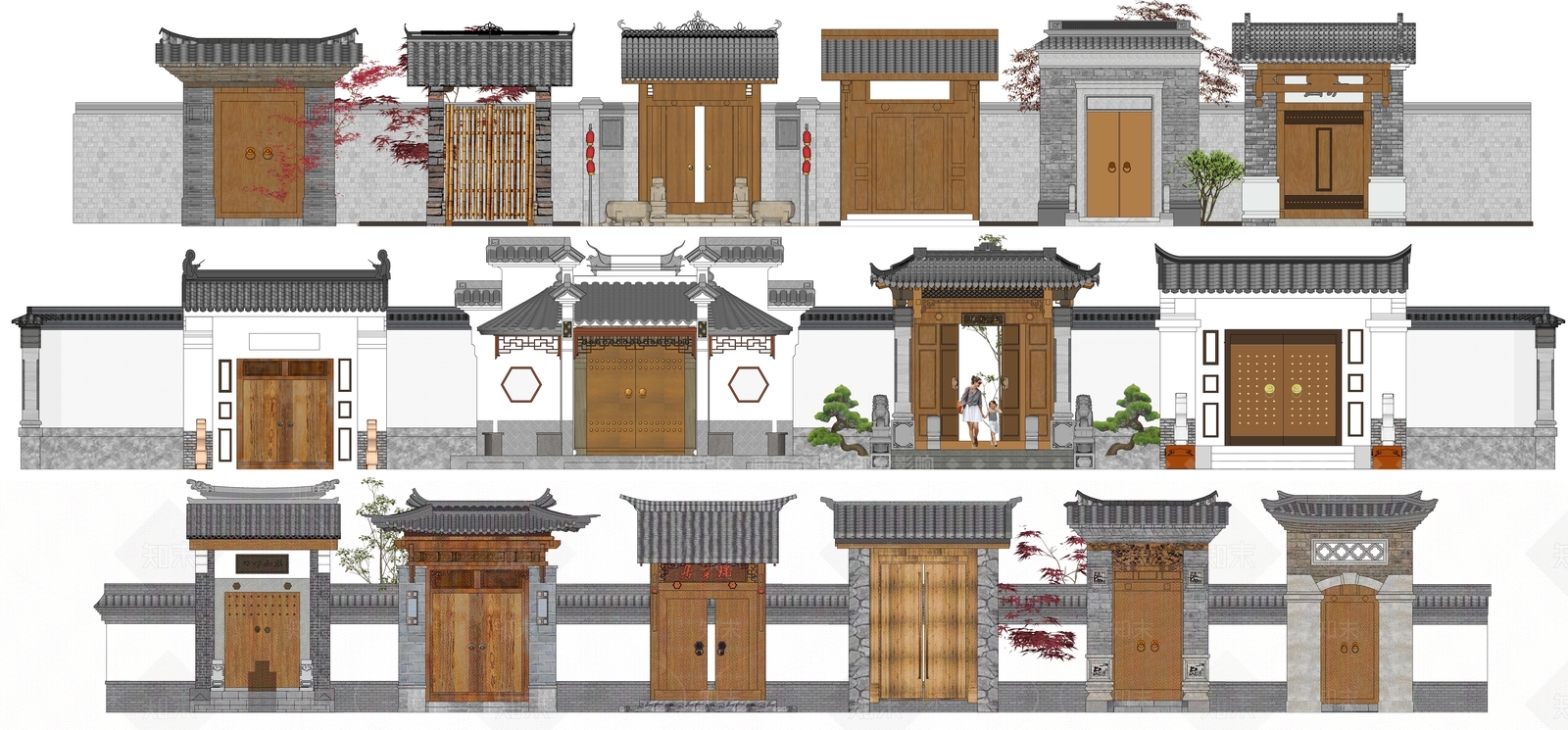 中式入口大门SU模型下载【ID:1191012050】