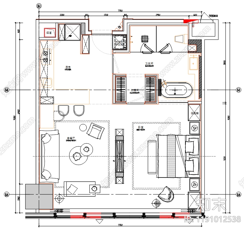 酒店公寓cad施工图下载【ID:1191012538】
