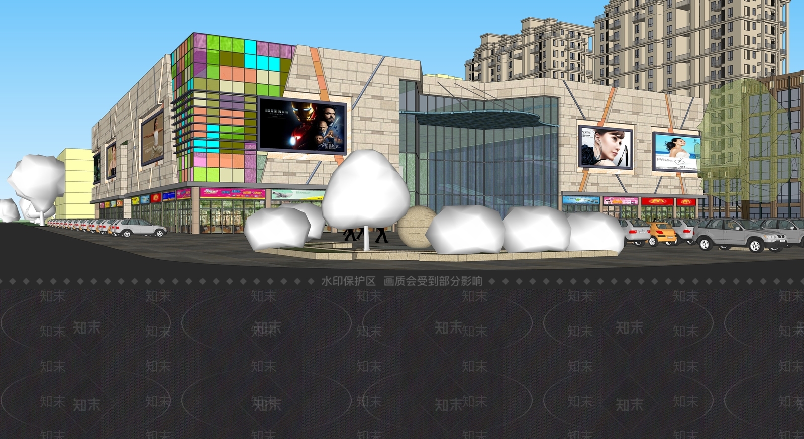 现代极简商场建筑SU模型下载【ID:1191012727】