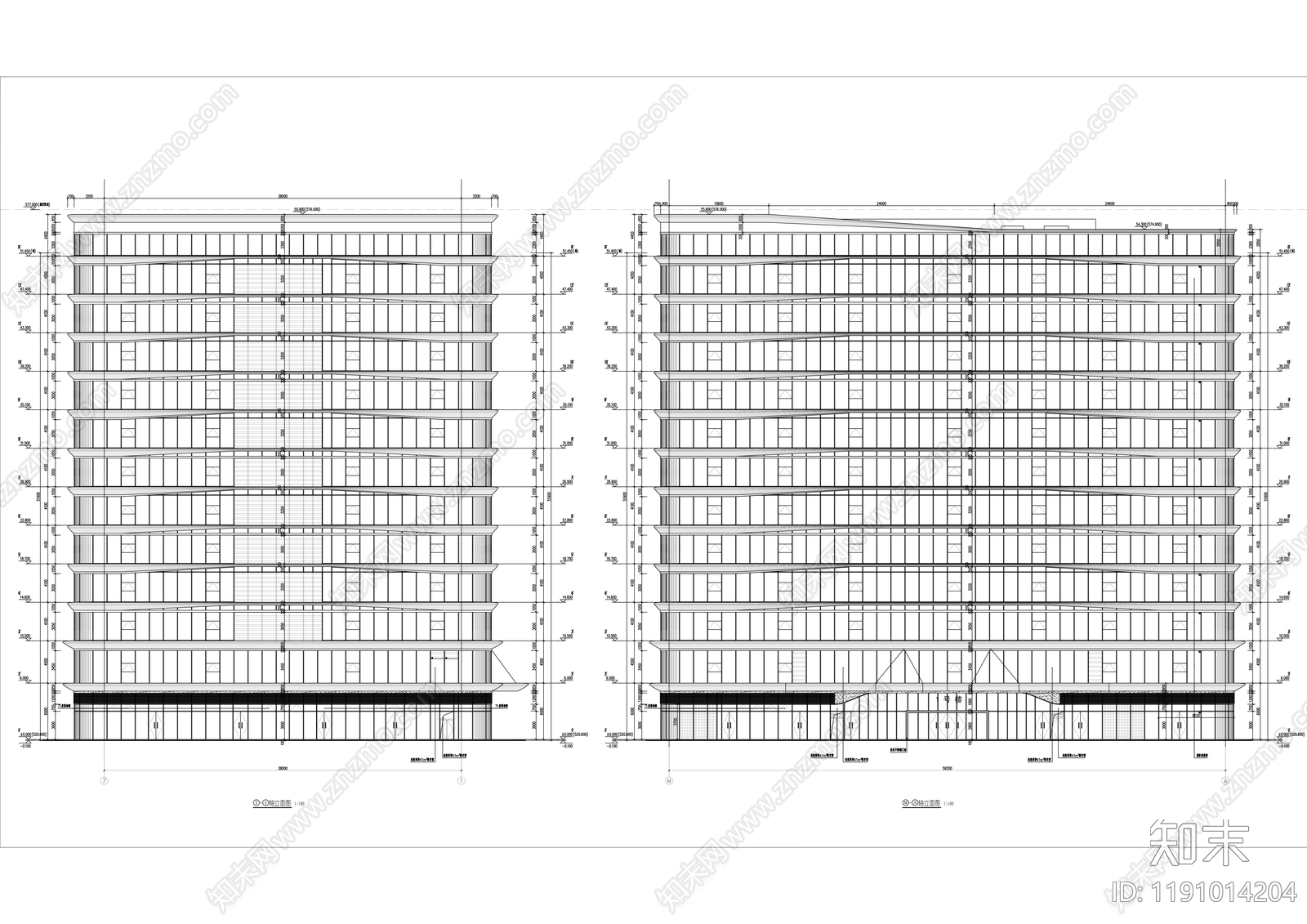 现代办公楼建筑cad施工图下载【ID:1191014204】