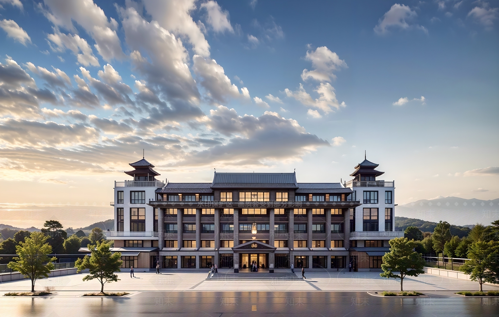 新中式中式酒店建筑SU模型下载【ID:1191014318】