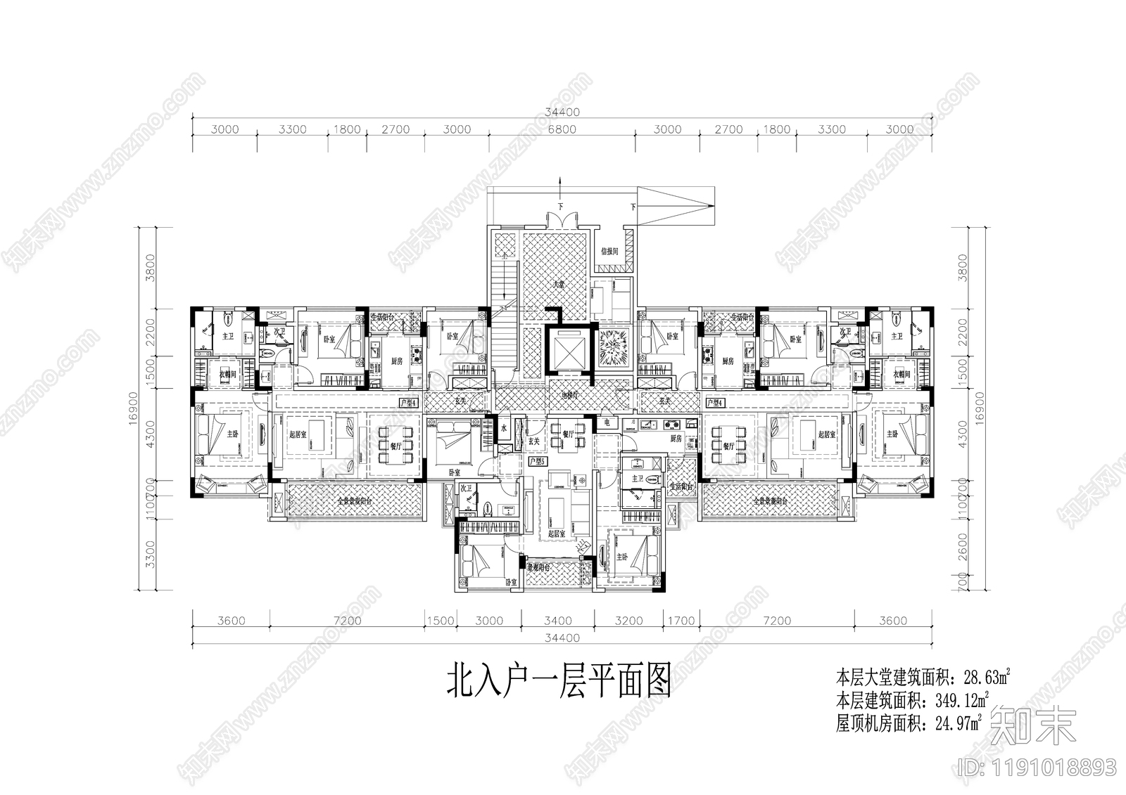 现代住宅楼建筑cad施工图下载【ID:1191018893】