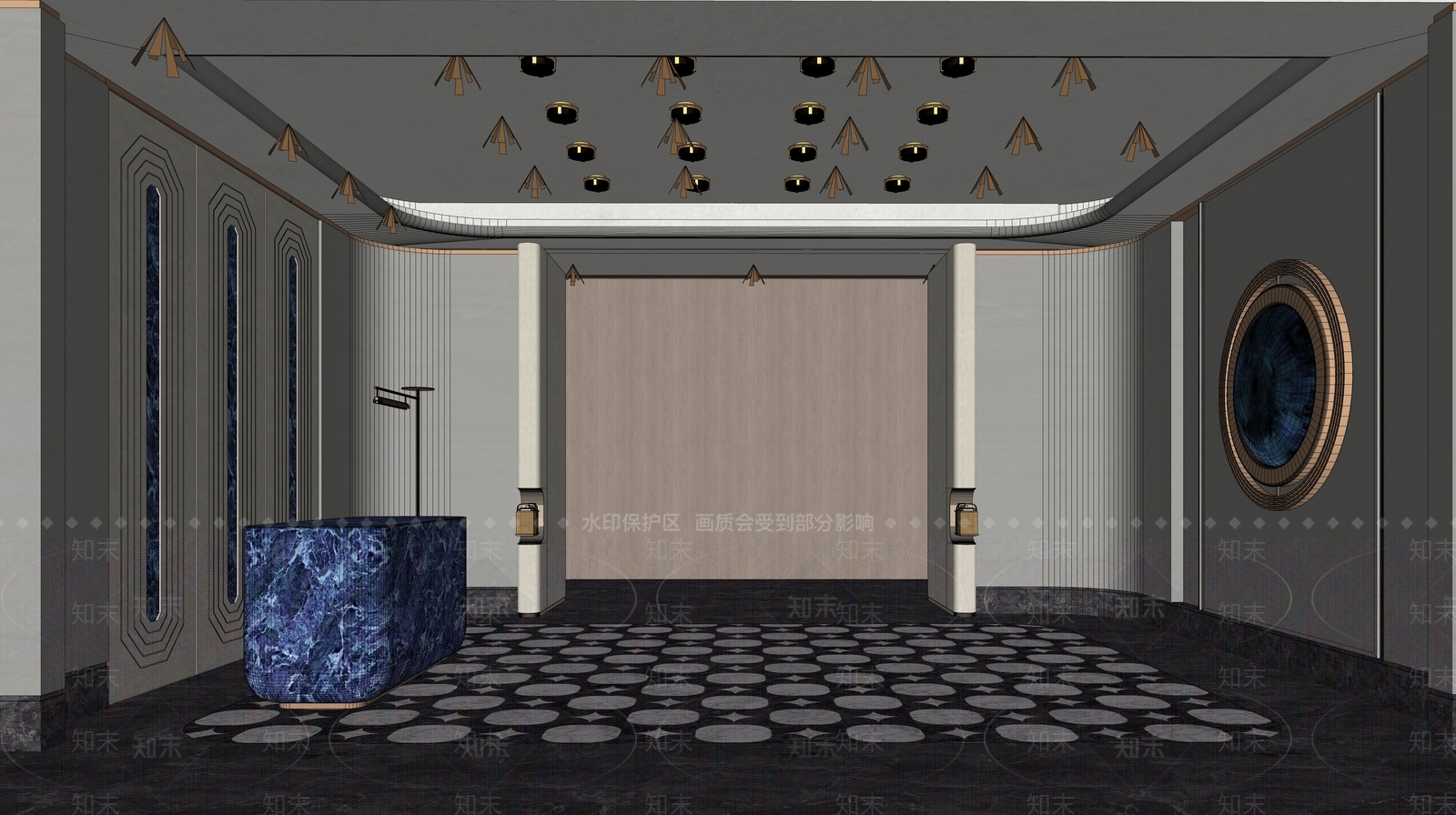 现代轻奢酒店大堂SU模型下载【ID:1191024298】