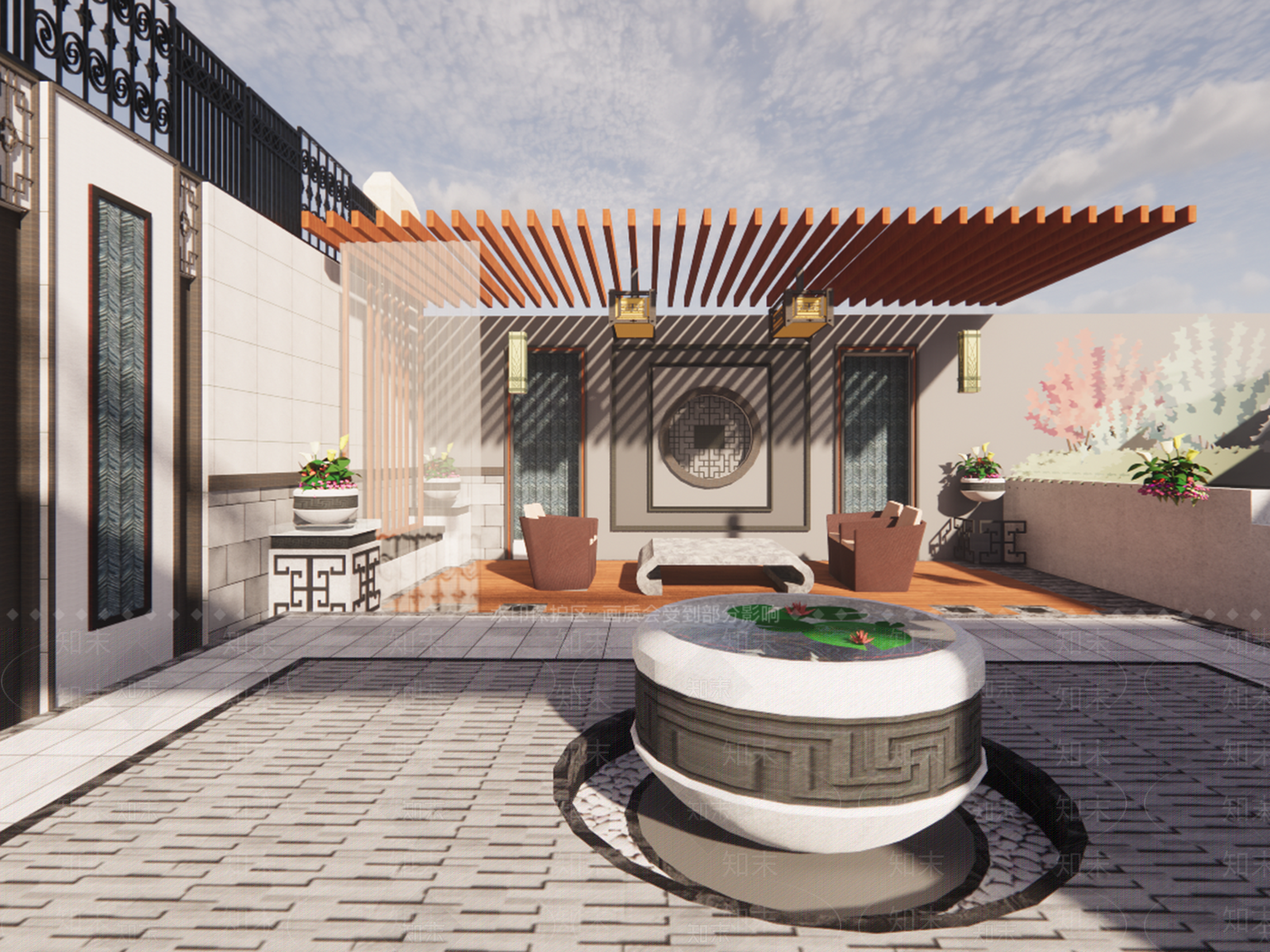 新中式别墅庭院SU模型下载【ID:1191034951】