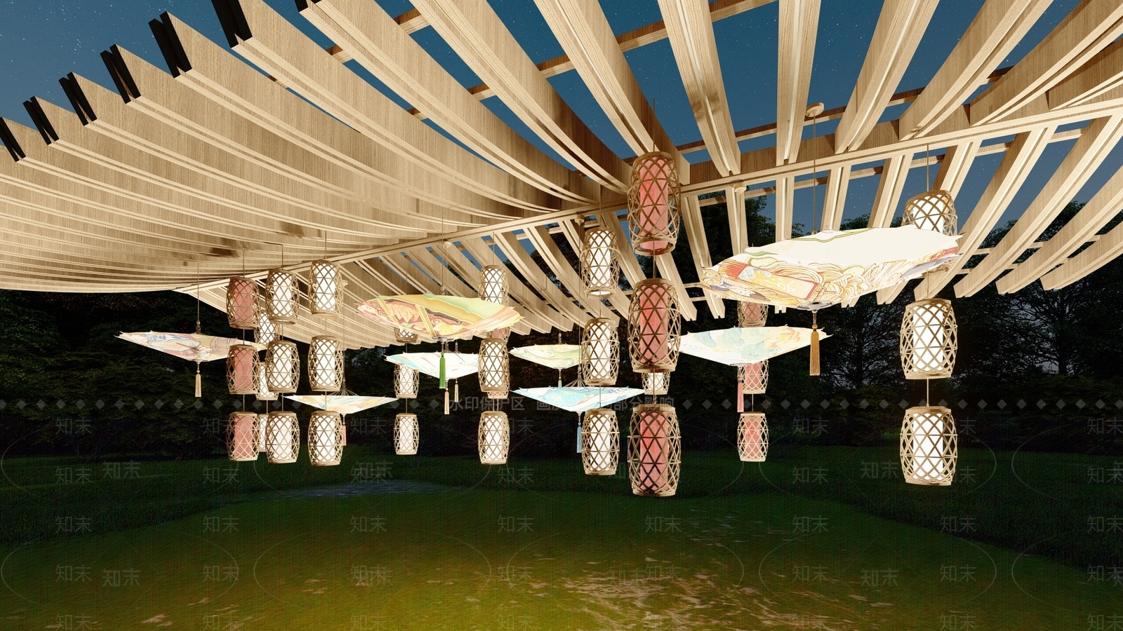 新中式灯具组合SU模型下载【ID:1191035588】