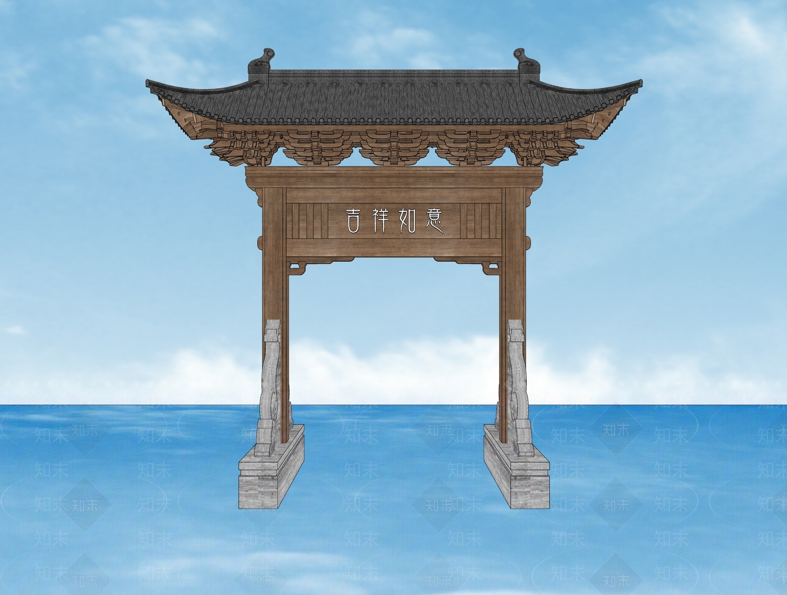现代新中式牌坊牌楼SU模型下载【ID:1191039159】