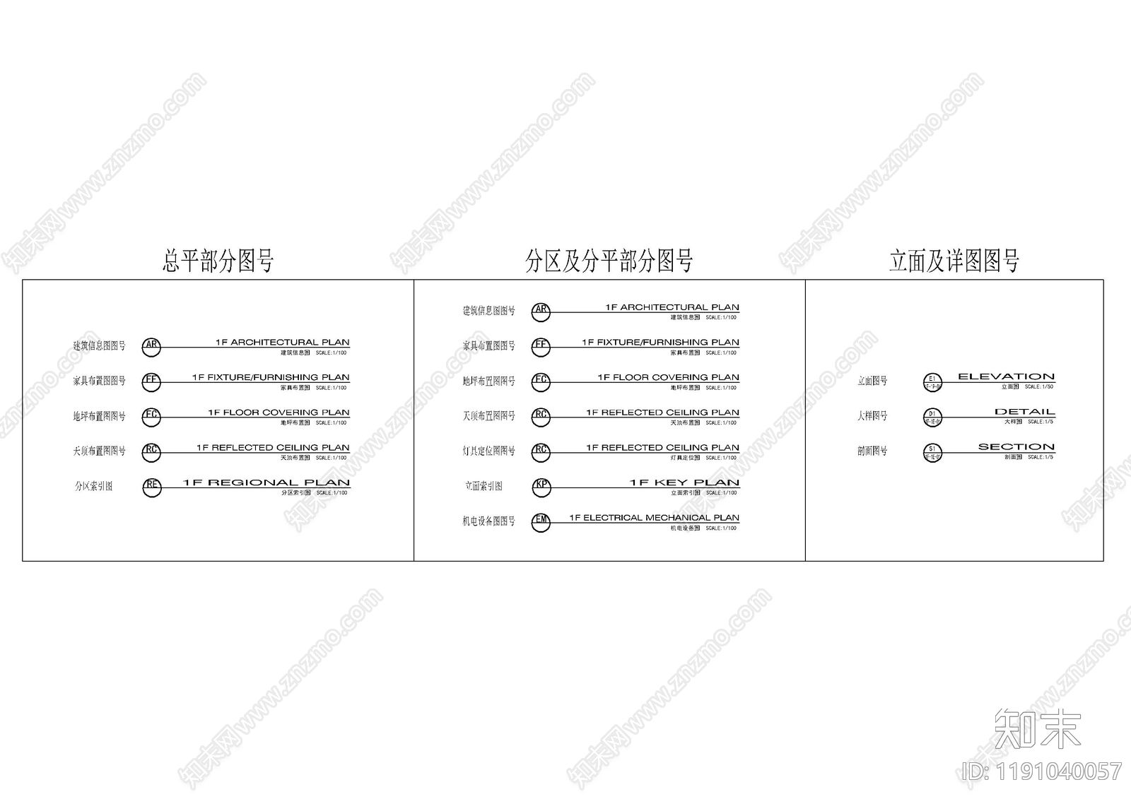 现代图例cad施工图下载【ID:1191040057】