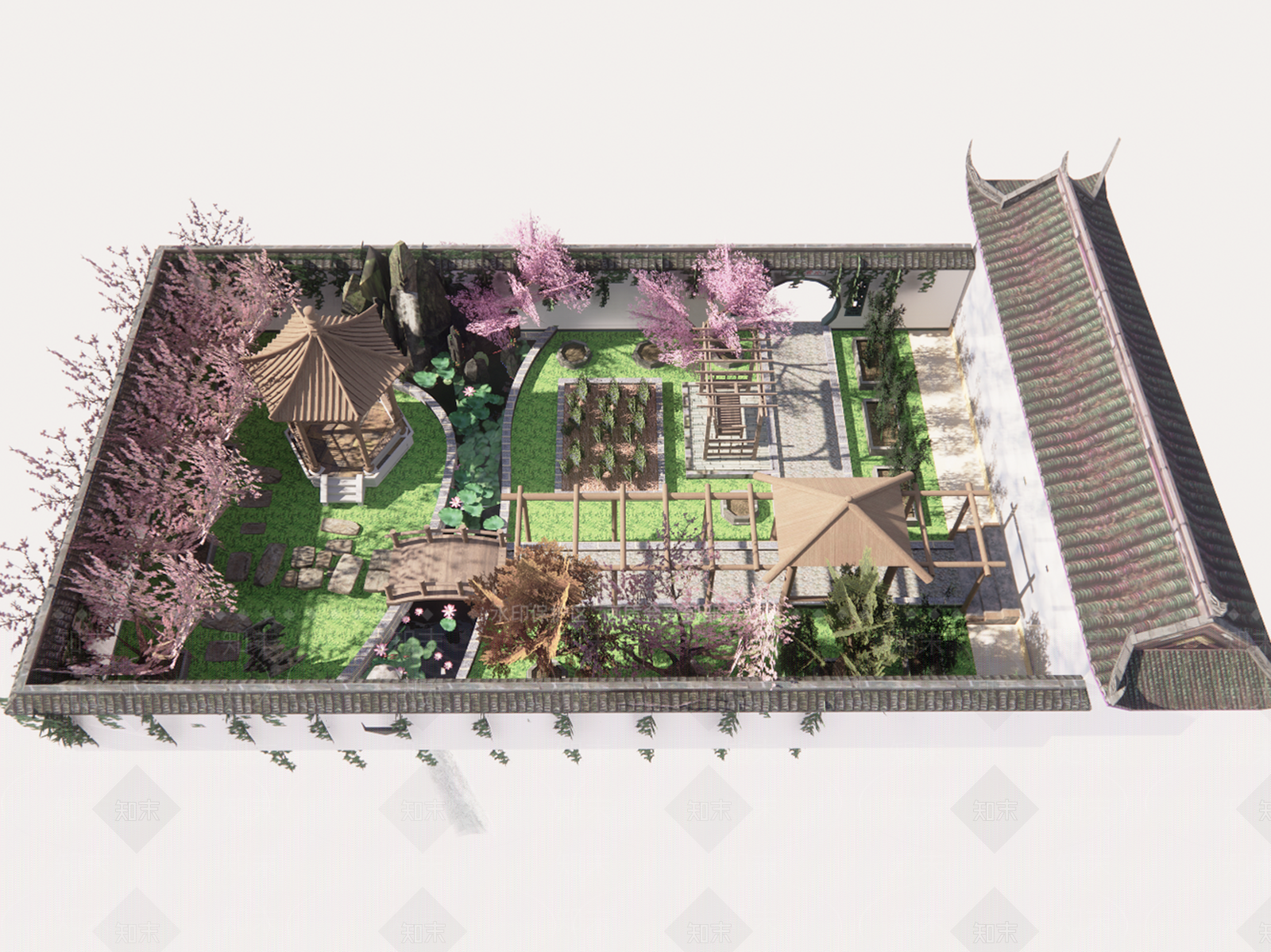 中式乡村庭院SU模型下载【ID:1191044138】