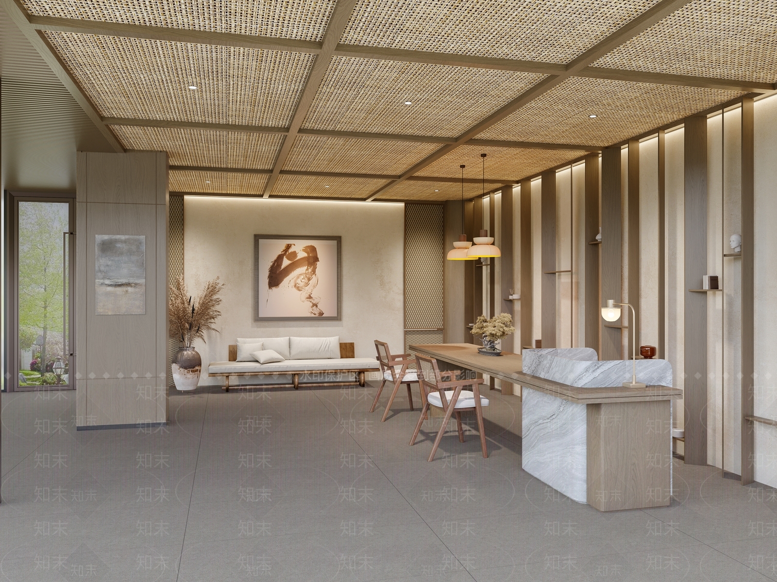 新中式侘寂大厅3D模型下载【ID:1191048884】