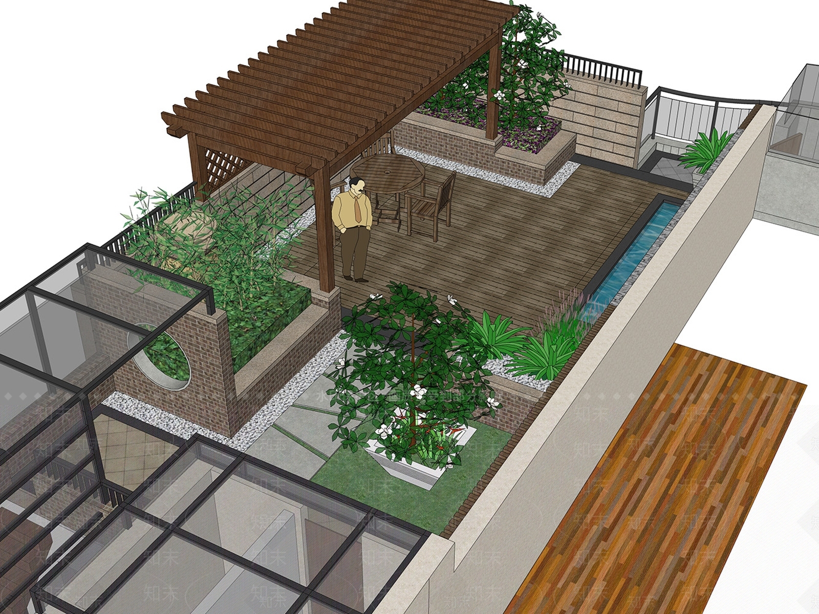 新中式屋顶花园SU模型下载【ID:1191050393】