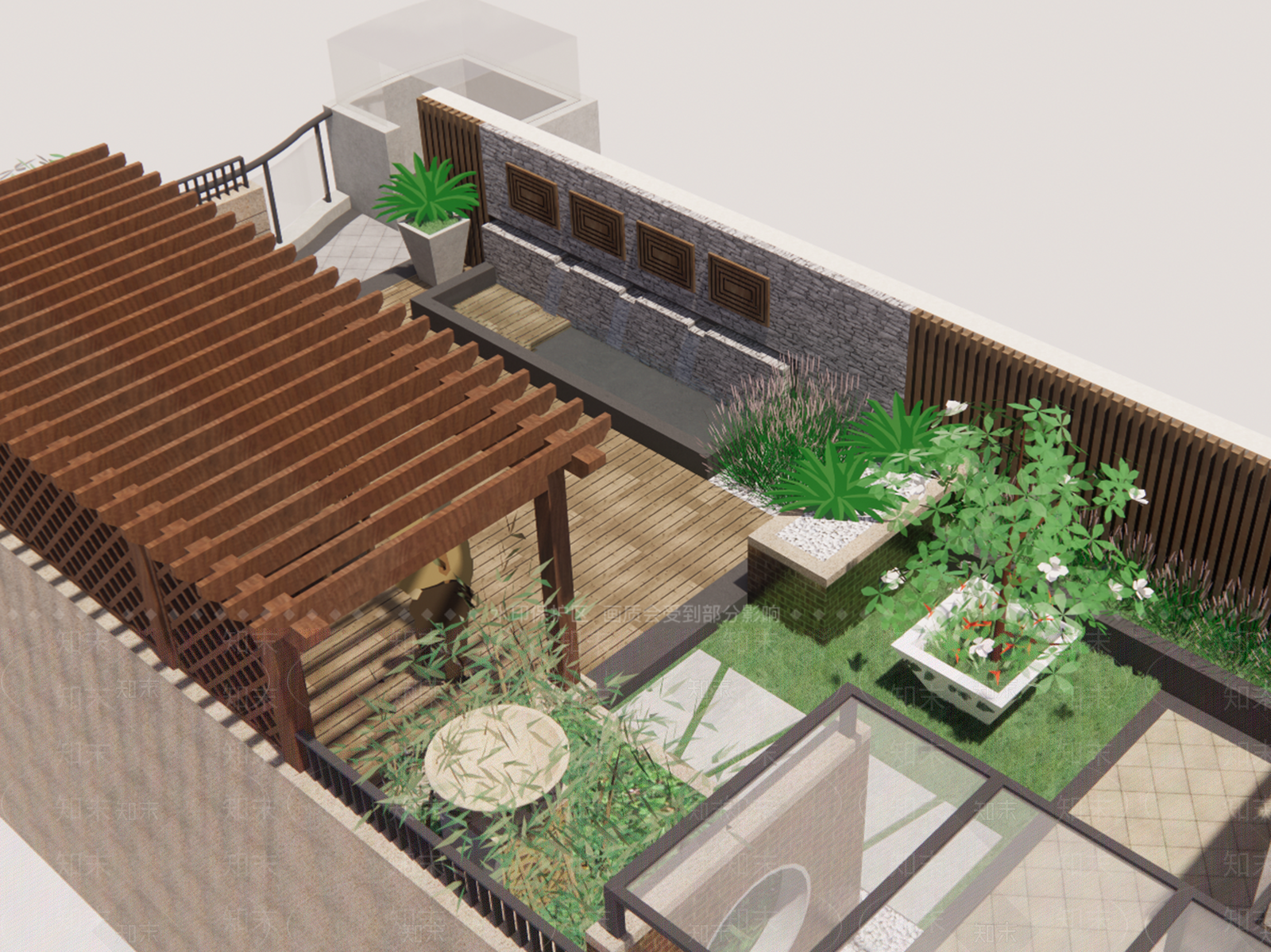新中式屋顶花园SU模型下载【ID:1191050393】