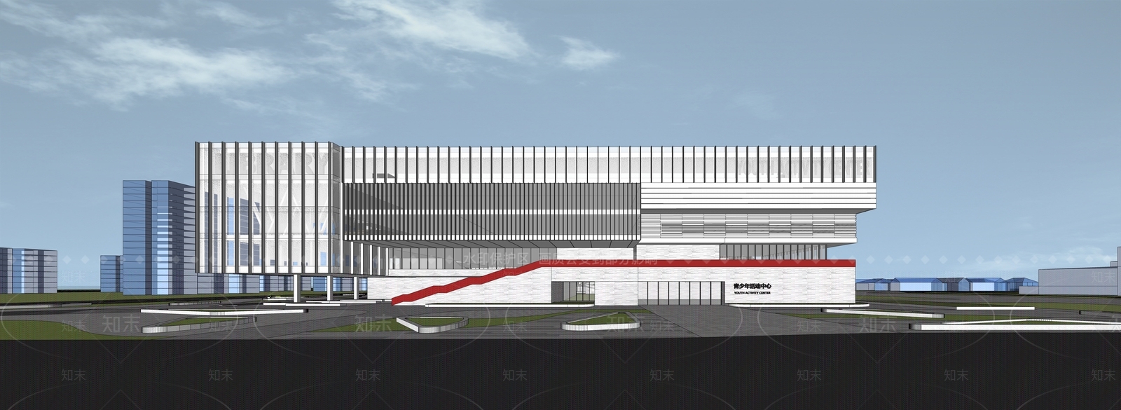 现代图书馆建筑SU模型下载【ID:1191050961】