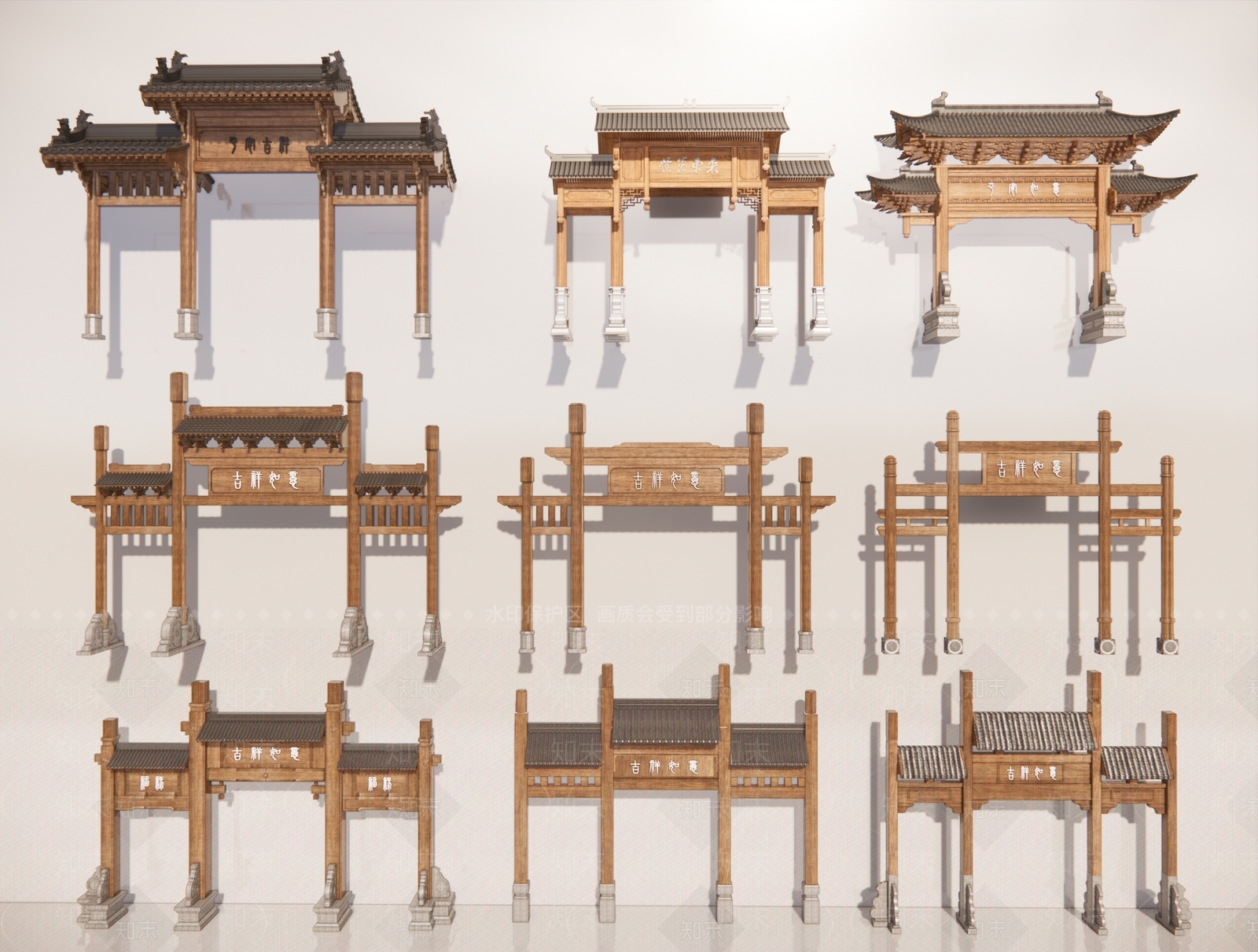 现代新中式牌楼牌坊3D模型下载【ID:1191050939】