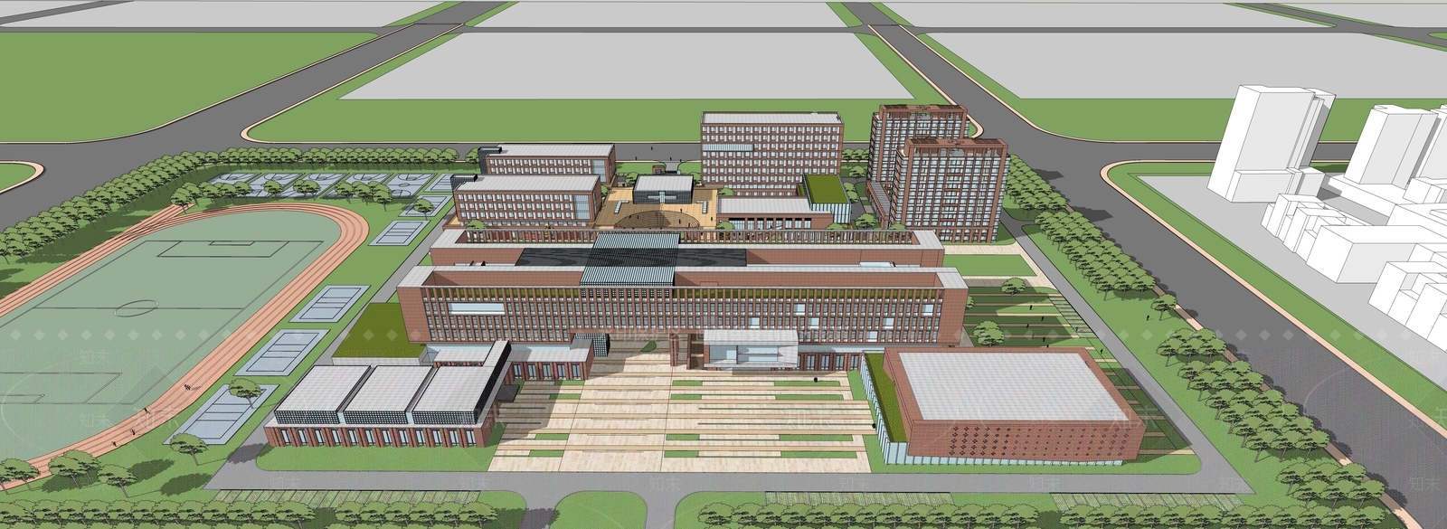 现代学校建筑SU模型下载【ID:1191051596】