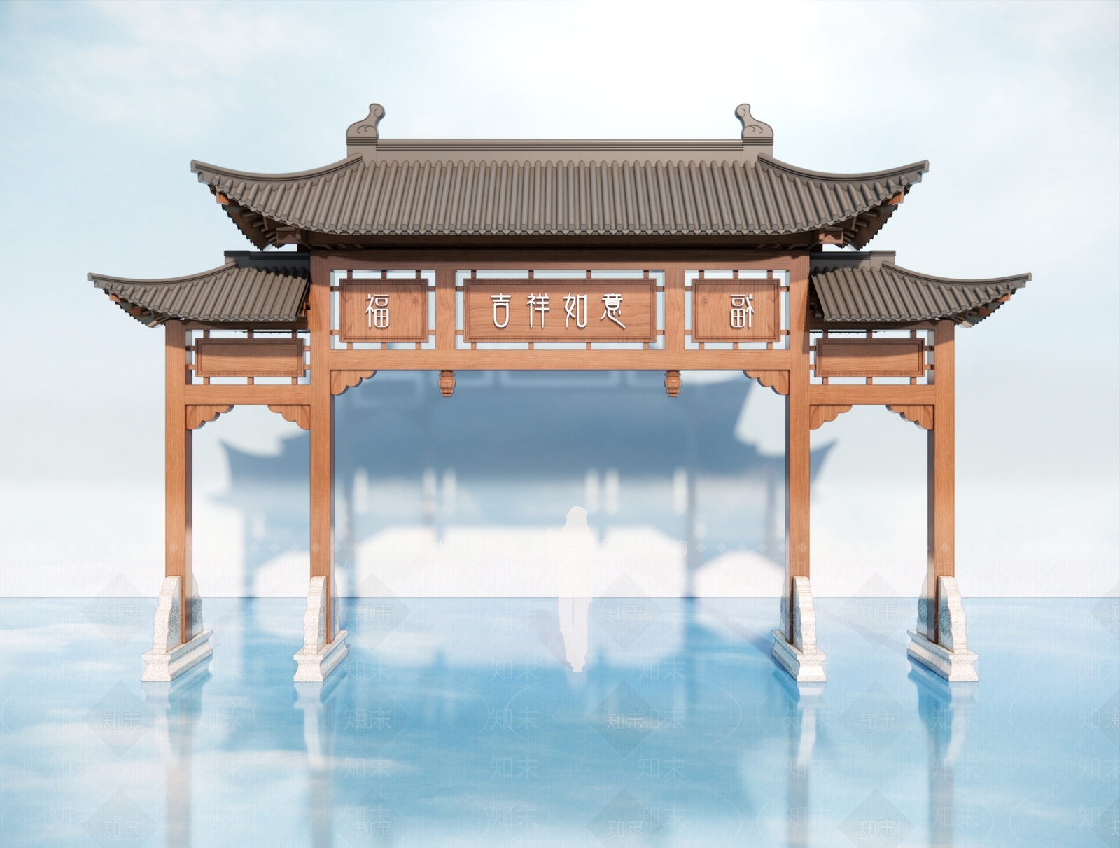 新中式中式牌楼牌坊3D模型下载【ID:1191052822】