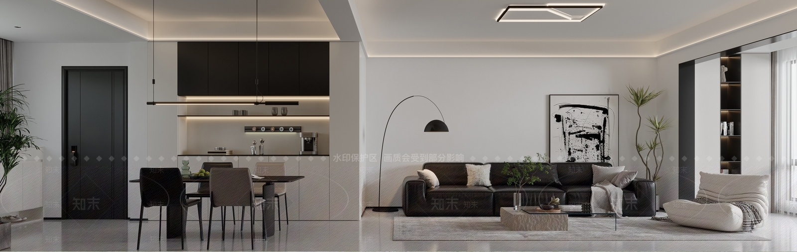 现代极简黑白灰客餐厅3D模型下载【ID:1191053730】