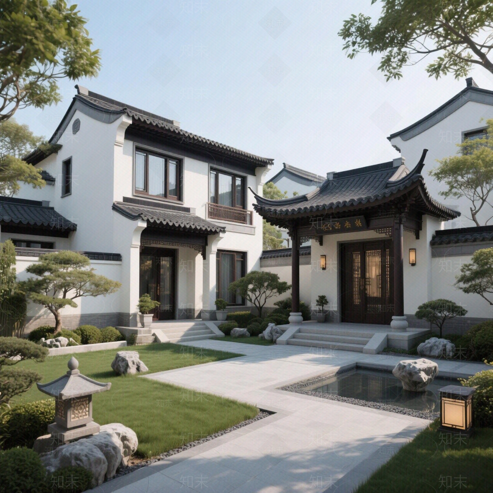 新中式中式小区外景贴图下载【ID:1191061140】