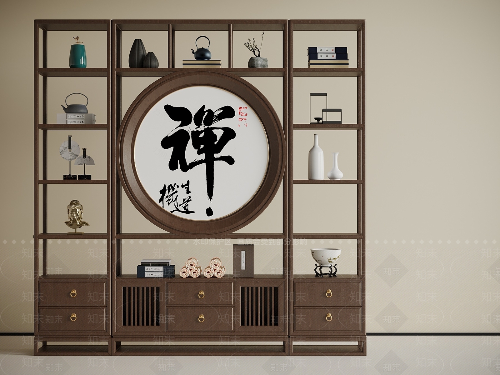新中式博古架3D模型下载【ID:1191075658】