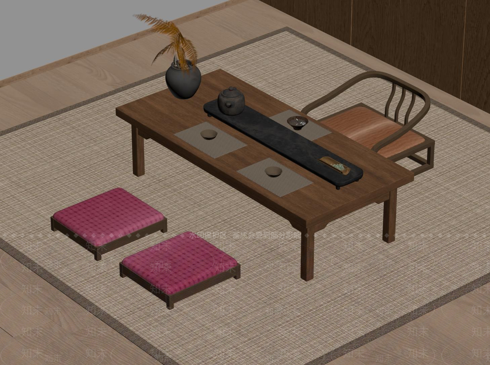 新中式茶桌椅SU模型下载【ID:1191079222】