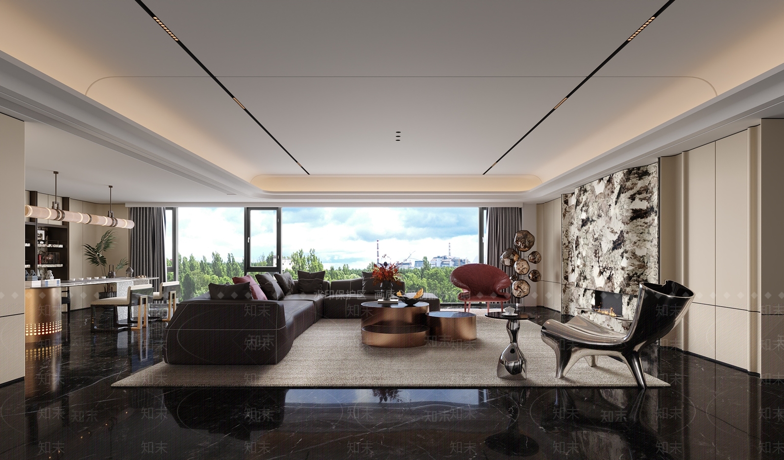 轻奢现代家居客厅3D模型下载【ID:1191084077】