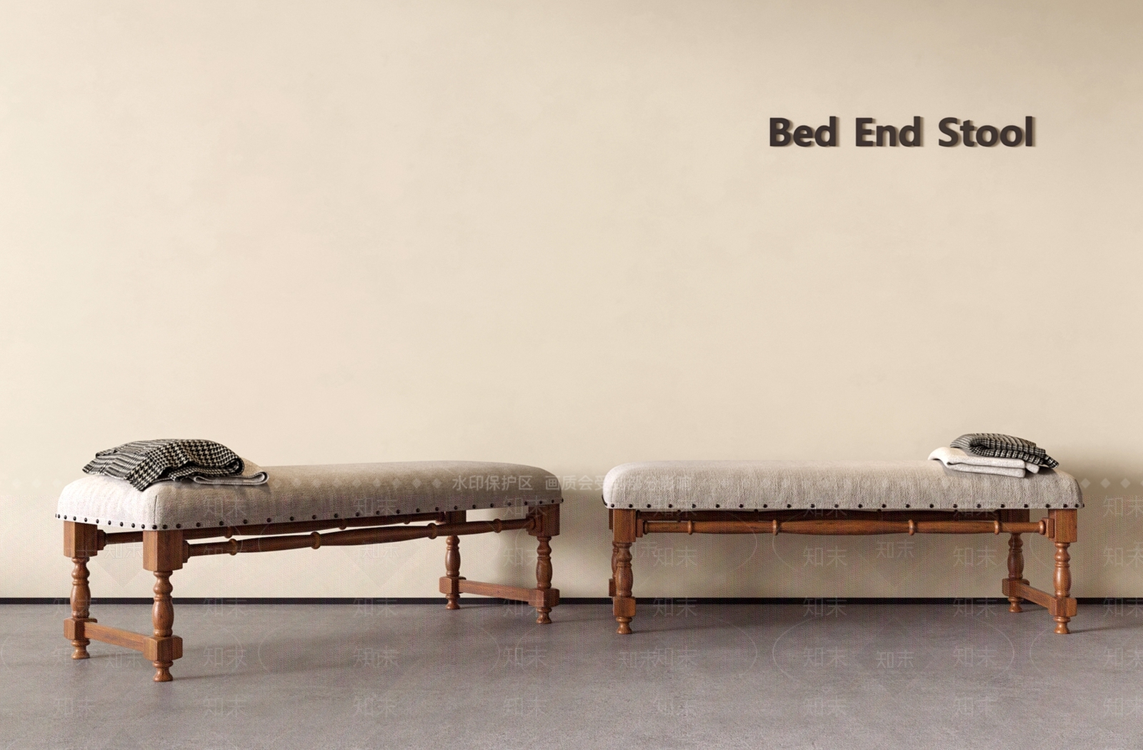 侘寂床尾凳SU模型下载【ID:1191086401】